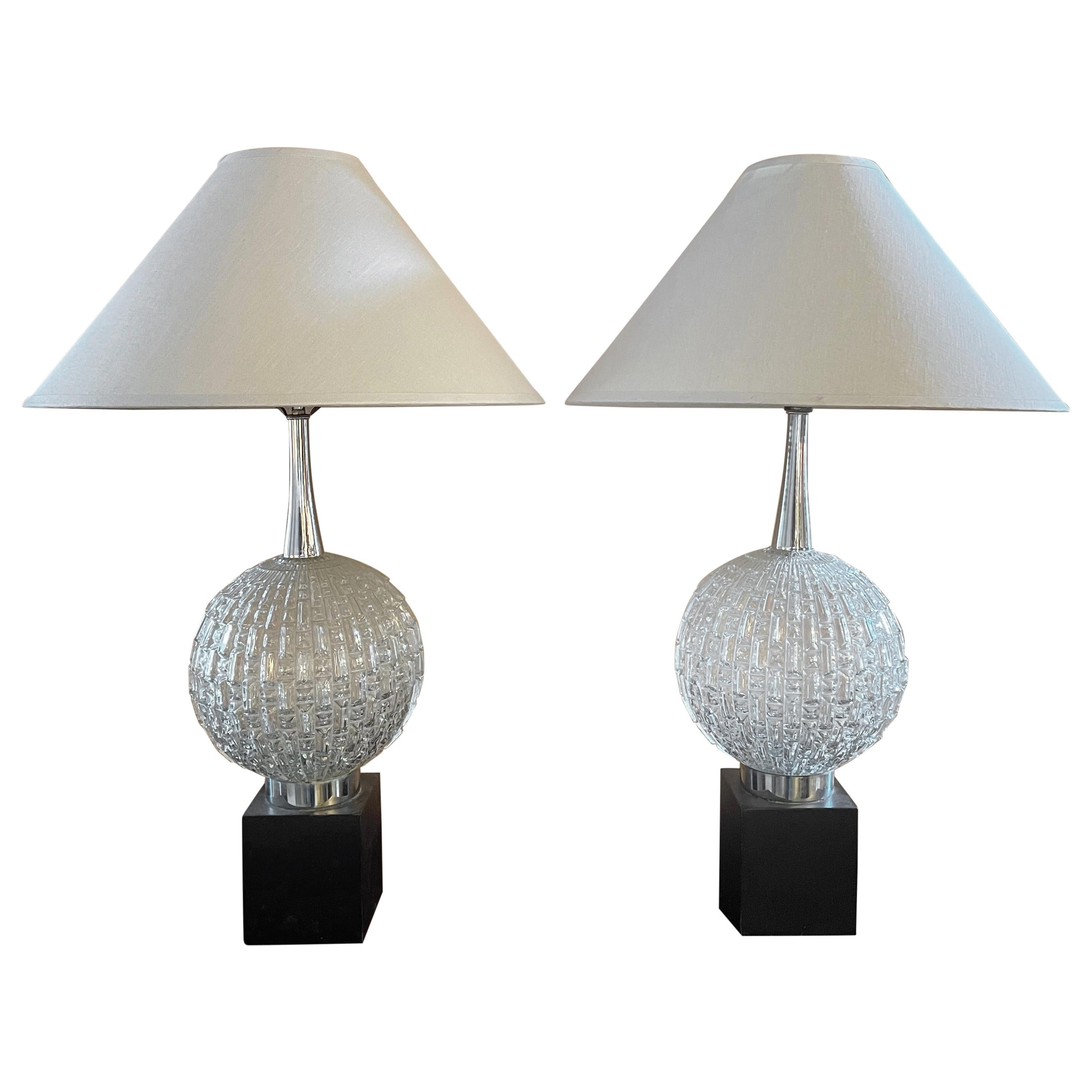 Hollywood Regency Cut Glass Globe Table Lamps