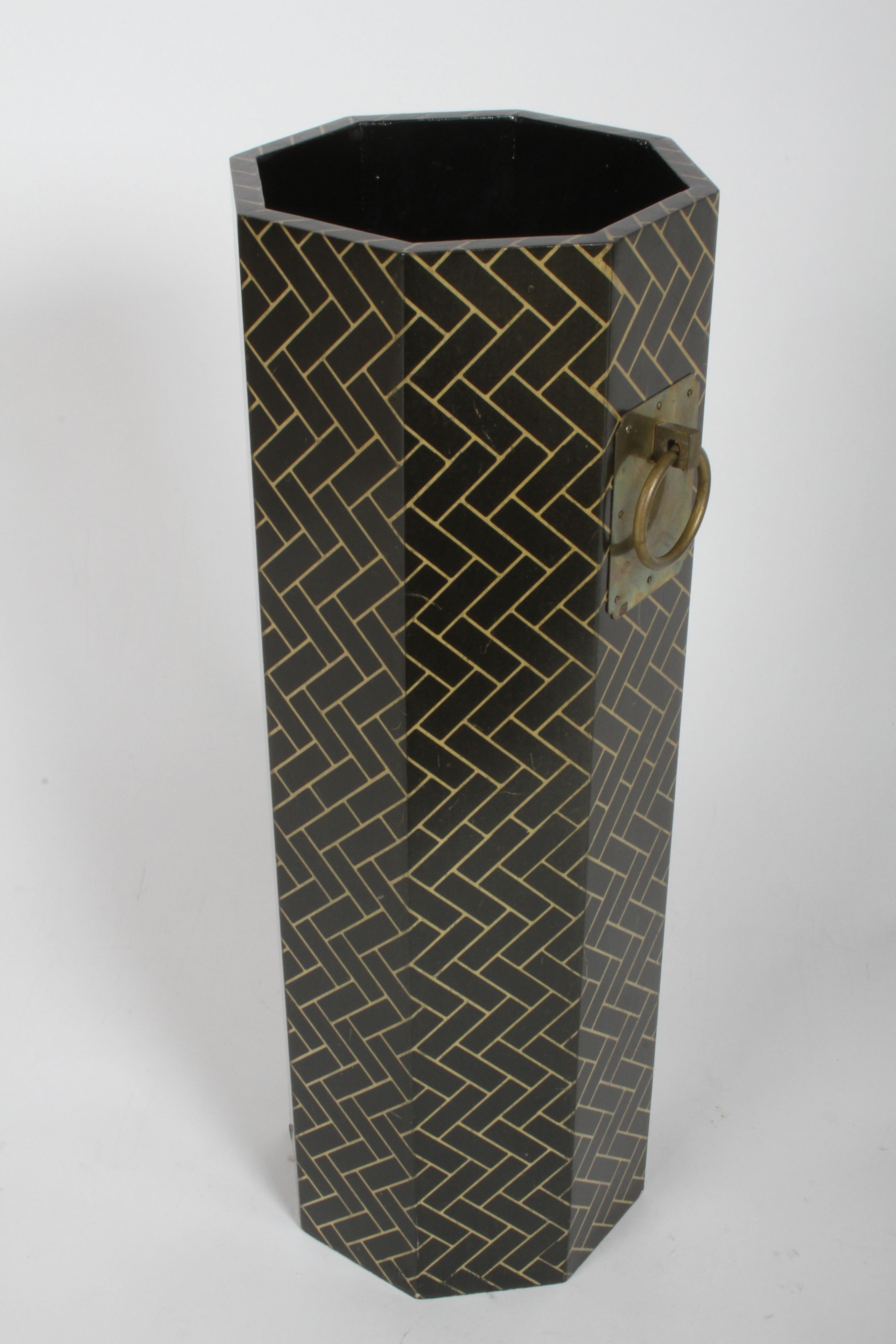 Brass Hollywood Regency David Hicks Style Patterned Umbrella Stand