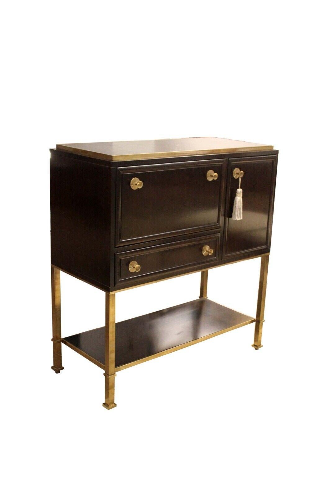 Hollywood Regency Deco Style Dansu Baker Bar Cabinet Walnut & Ebony & Brass In Good Condition In Keego Harbor, MI