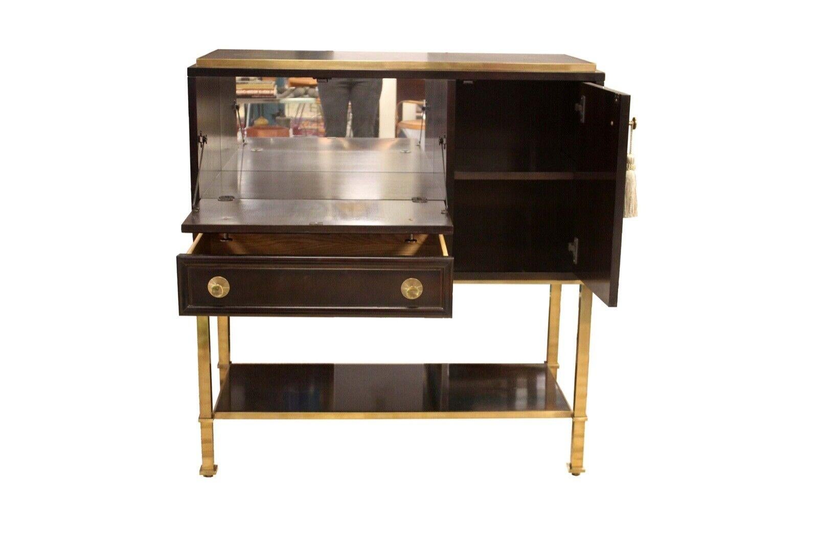 20th Century Hollywood Regency Deco Style Dansu Baker Bar Cabinet Walnut & Ebony & Brass