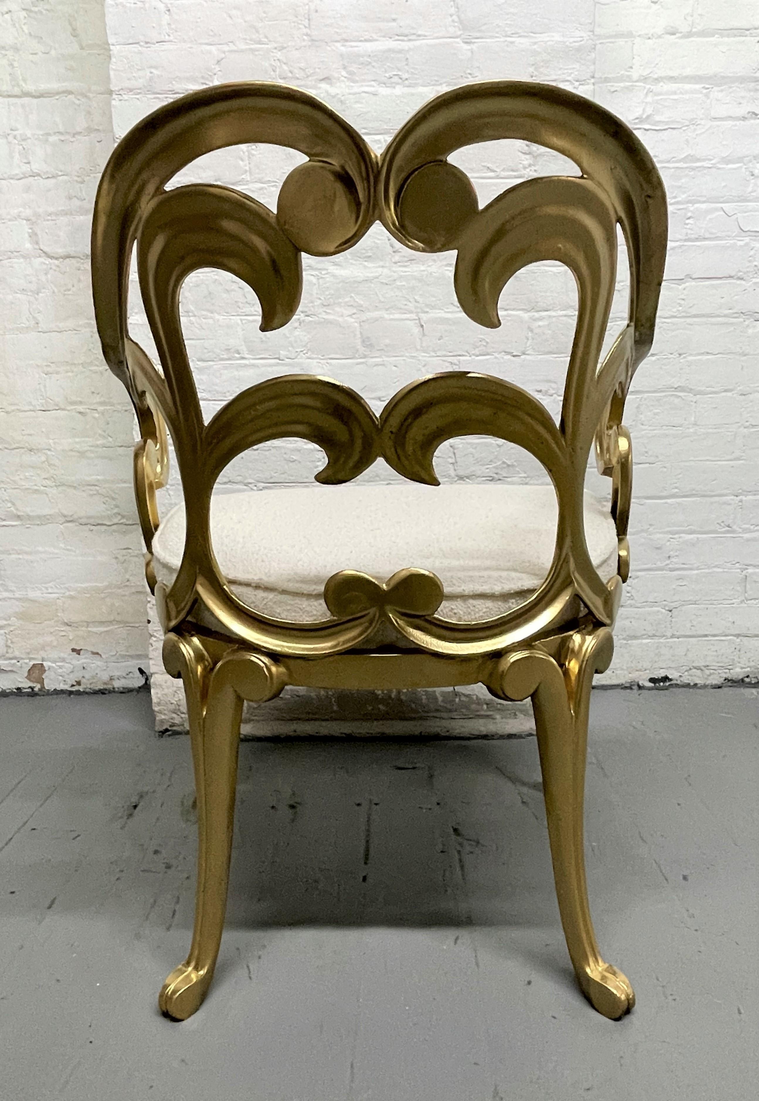 Gold Hollywood Regency Decorative Armchair w/ Bouclé Seat For Sale