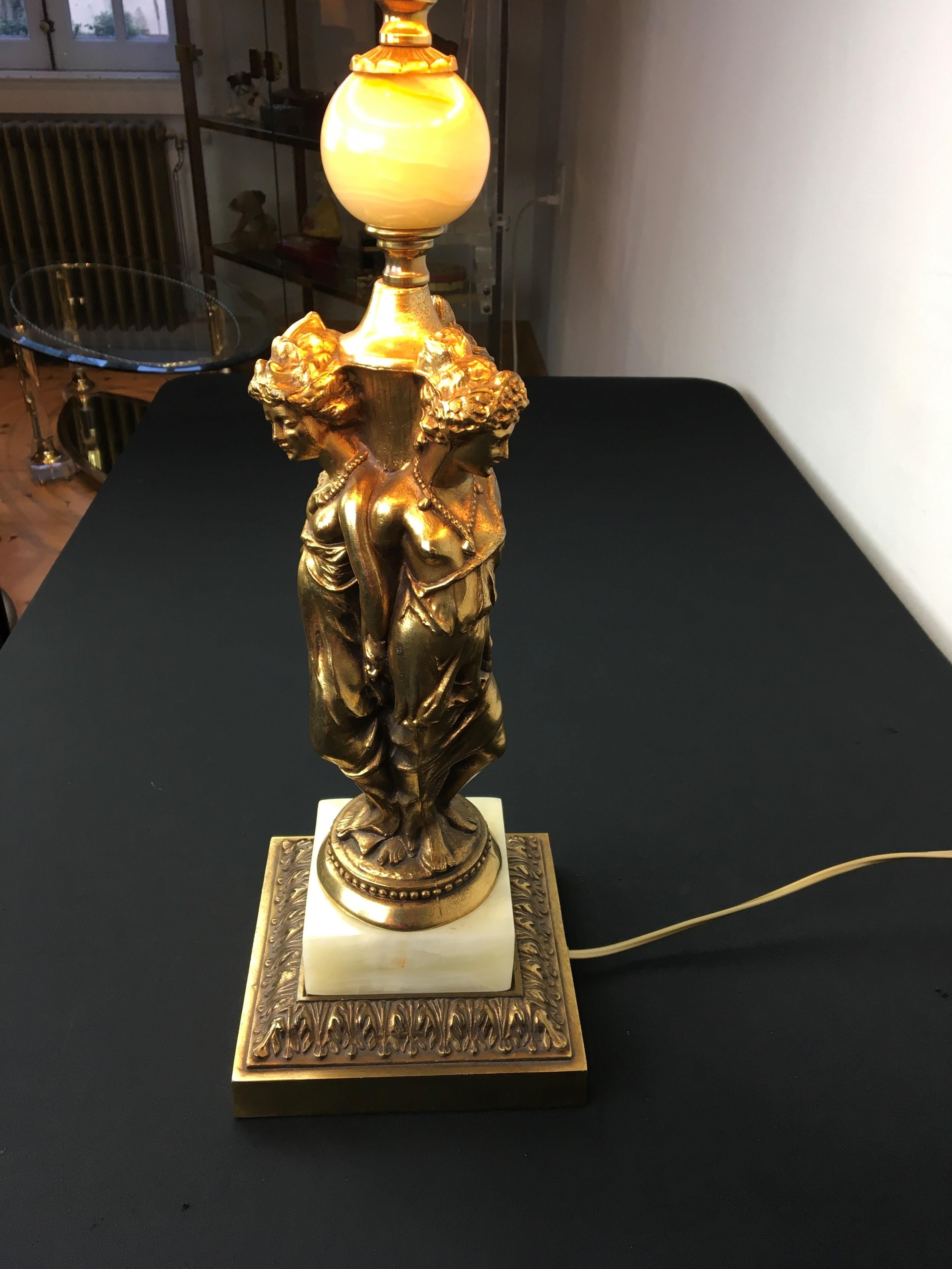 Onyx Hollywood Regency Godess Table Lamp, Deknudt, 1970s For Sale