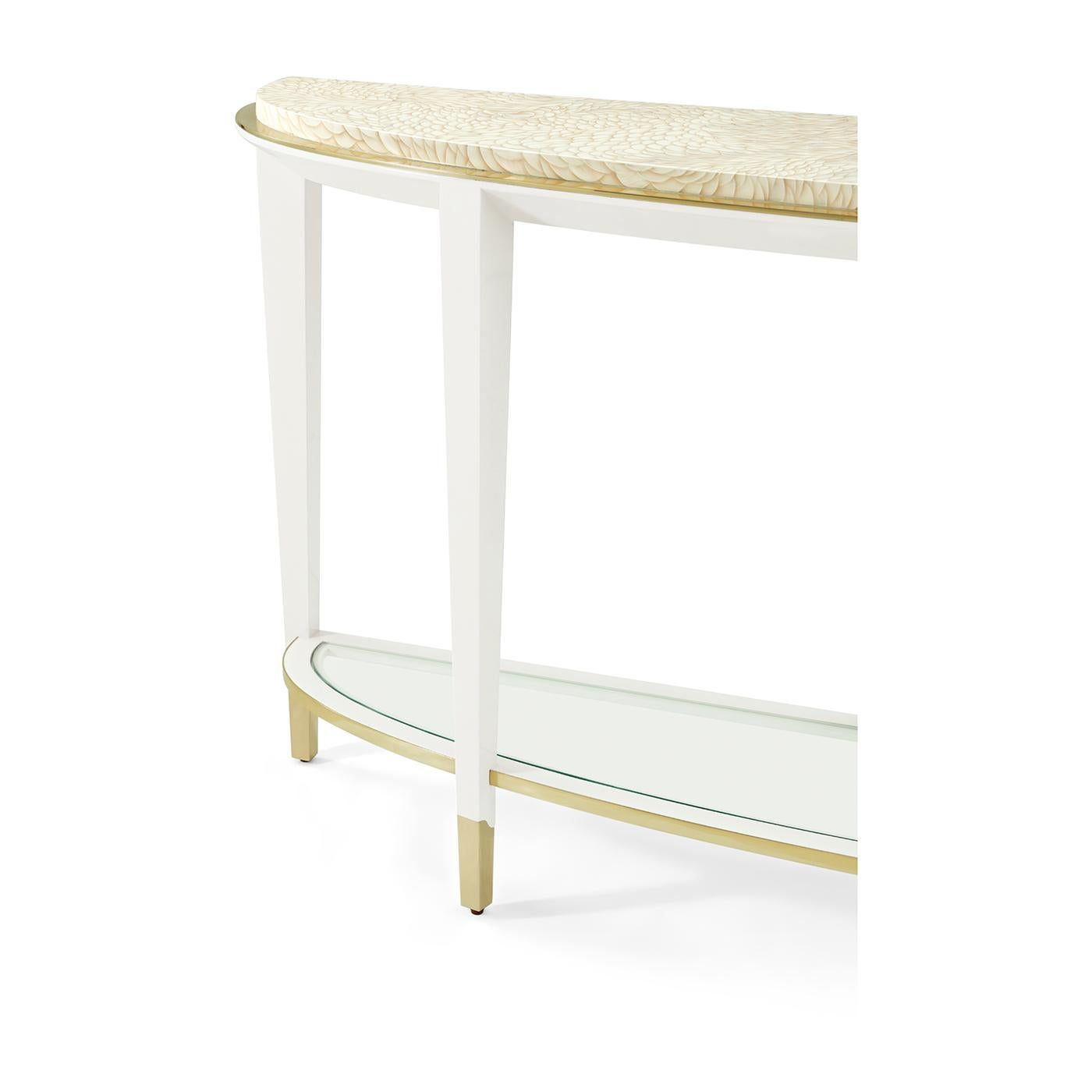 Vietnamese Hollywood Regency Demilune Console Table For Sale