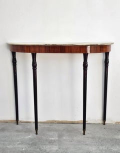 Hollywood Regency Demilune Console Table with Calacatta Gold Marble Top