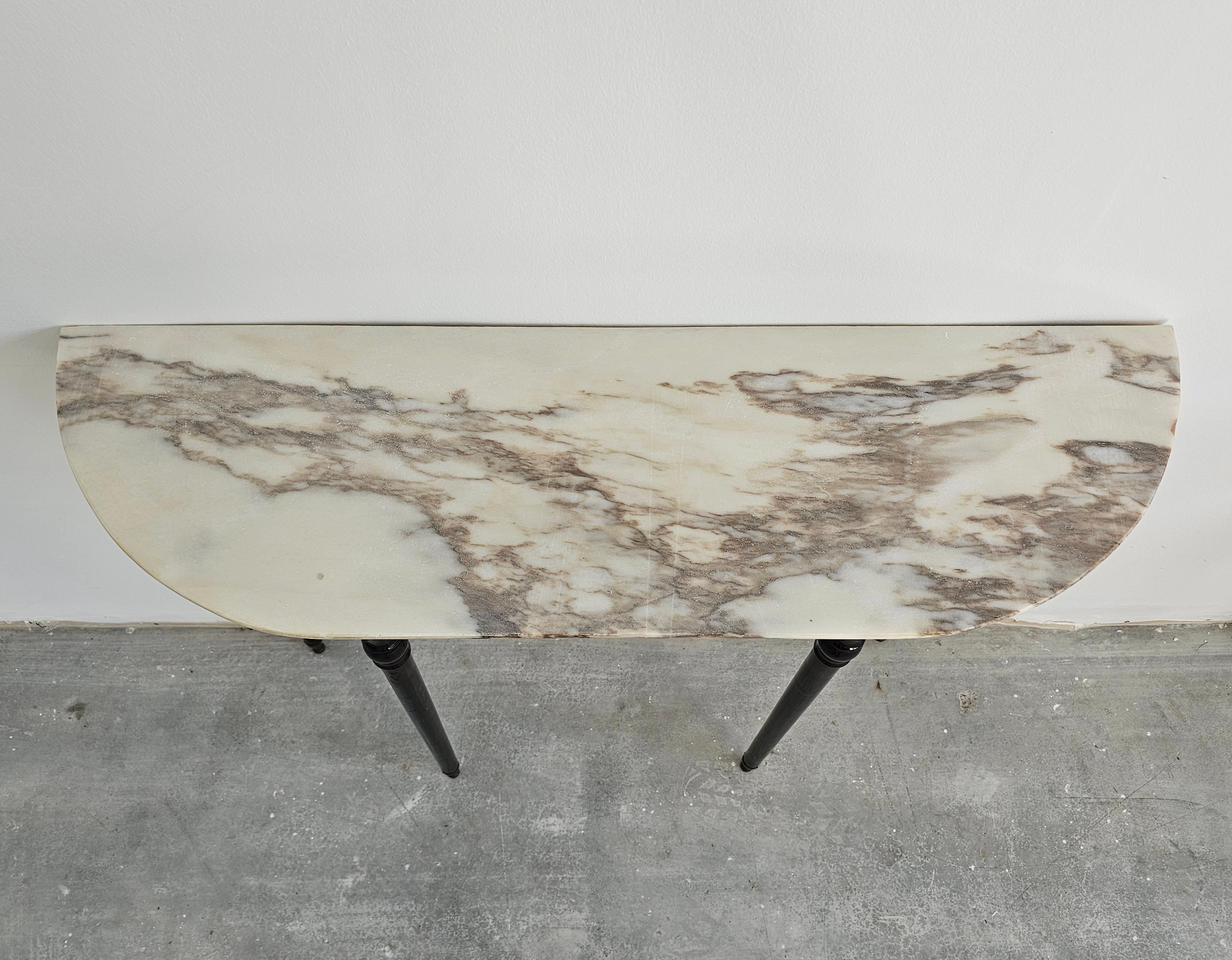 Italian Hollywood Regency Demilune Console Table with Calacatta Gold Marble Top