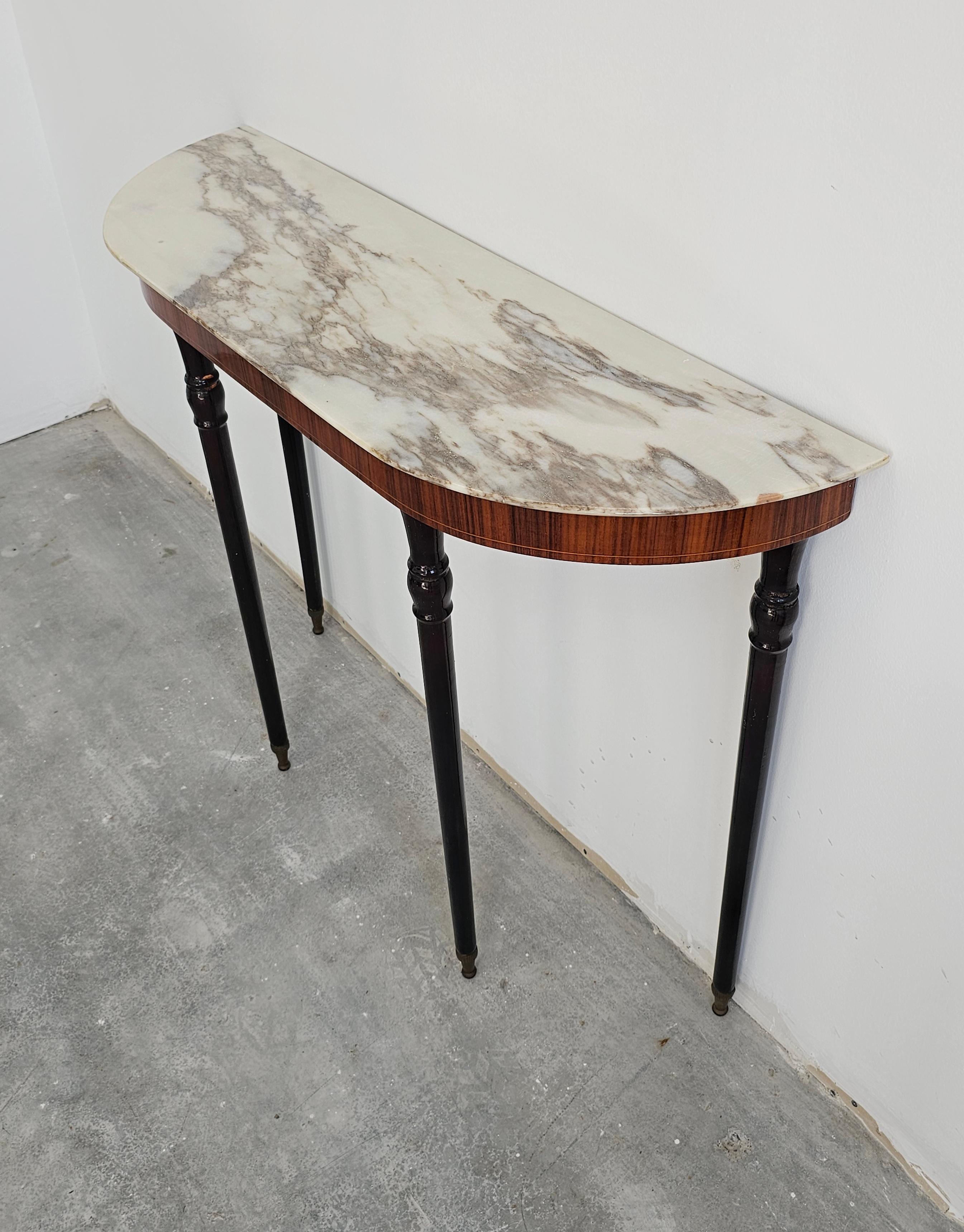 Mid-20th Century Hollywood Regency Demilune Console Table with Calacatta Gold Marble Top