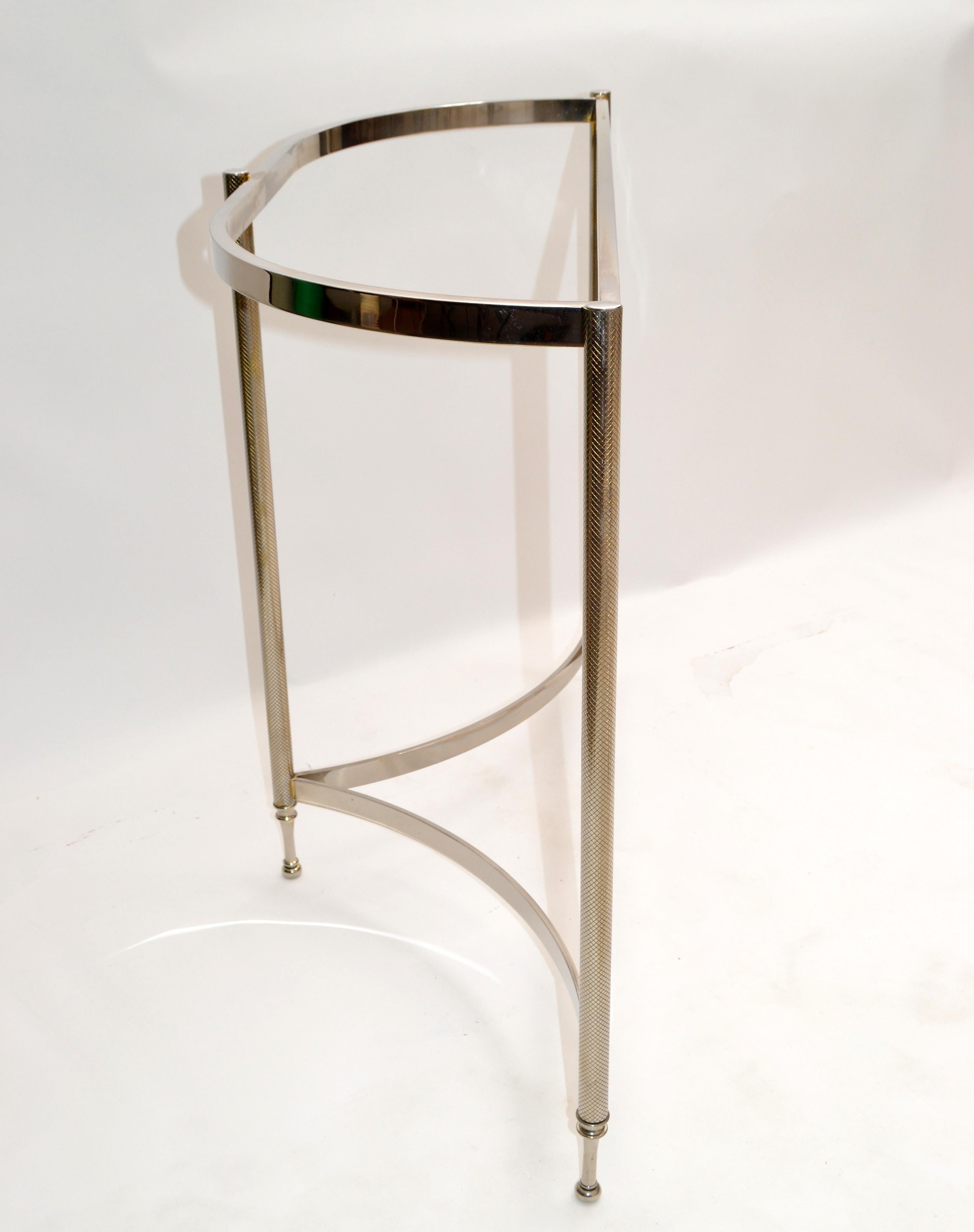 Hollywood Regency Demilune Polished Chrome Console Table For Sale 7