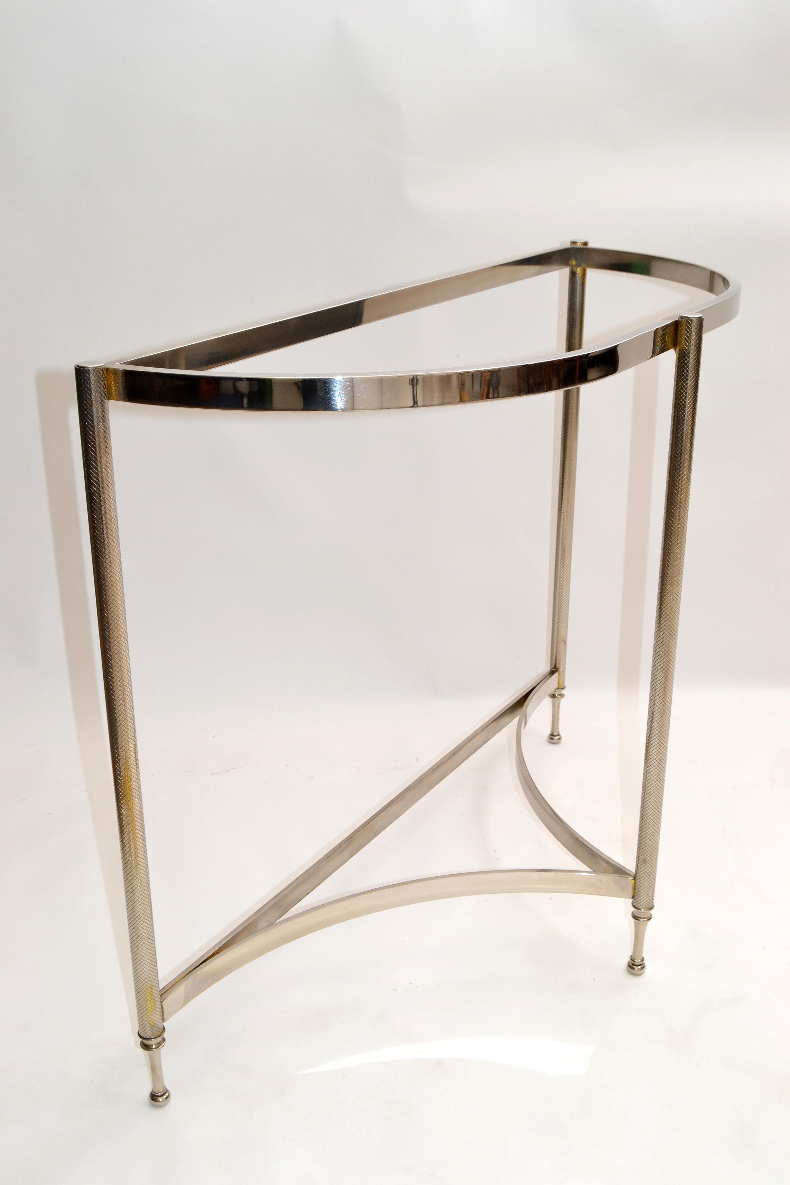 Hollywood Regency Demilune Polished Chrome Console Table For Sale 9