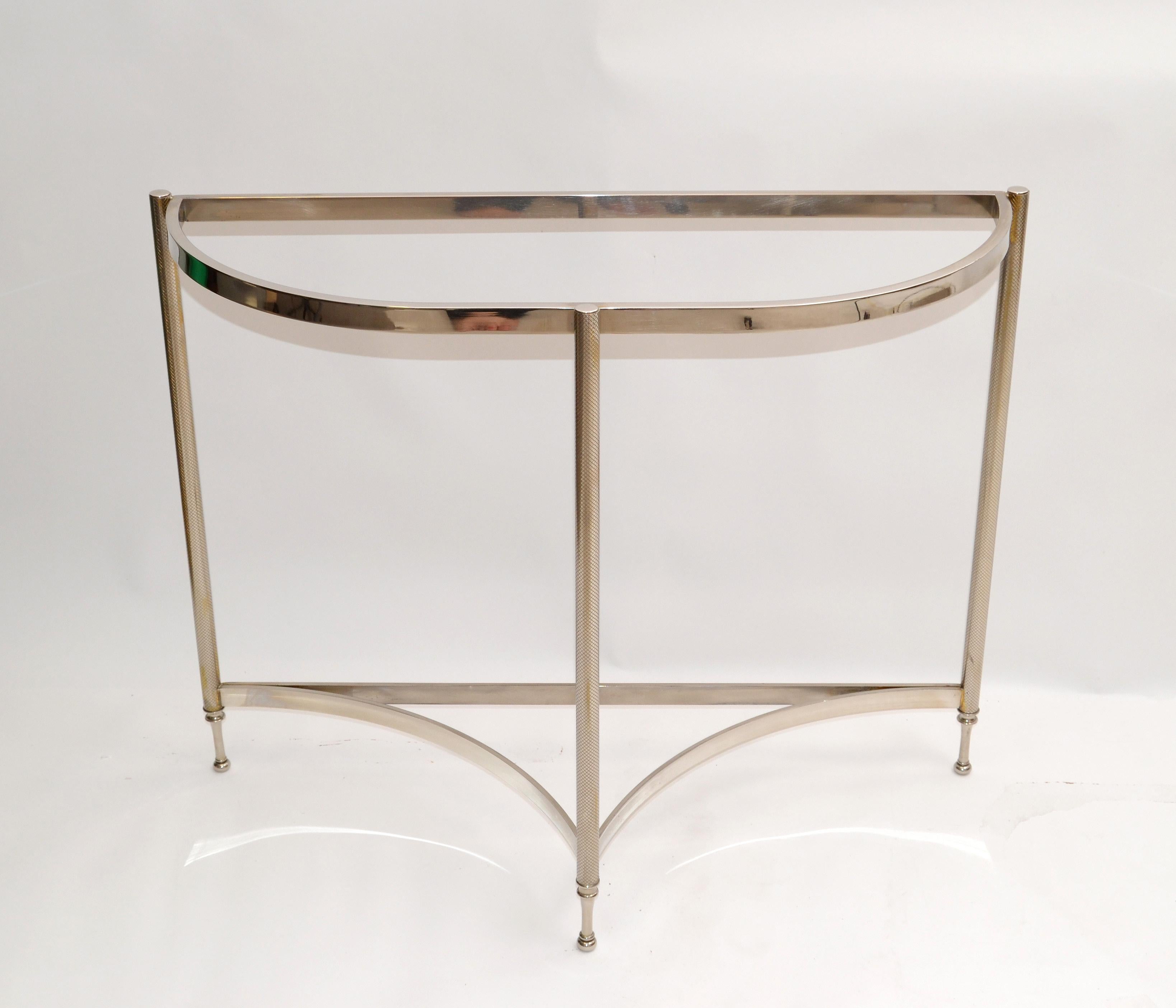Hollywood Regency Demilune Polished Chrome Console Table For Sale 10
