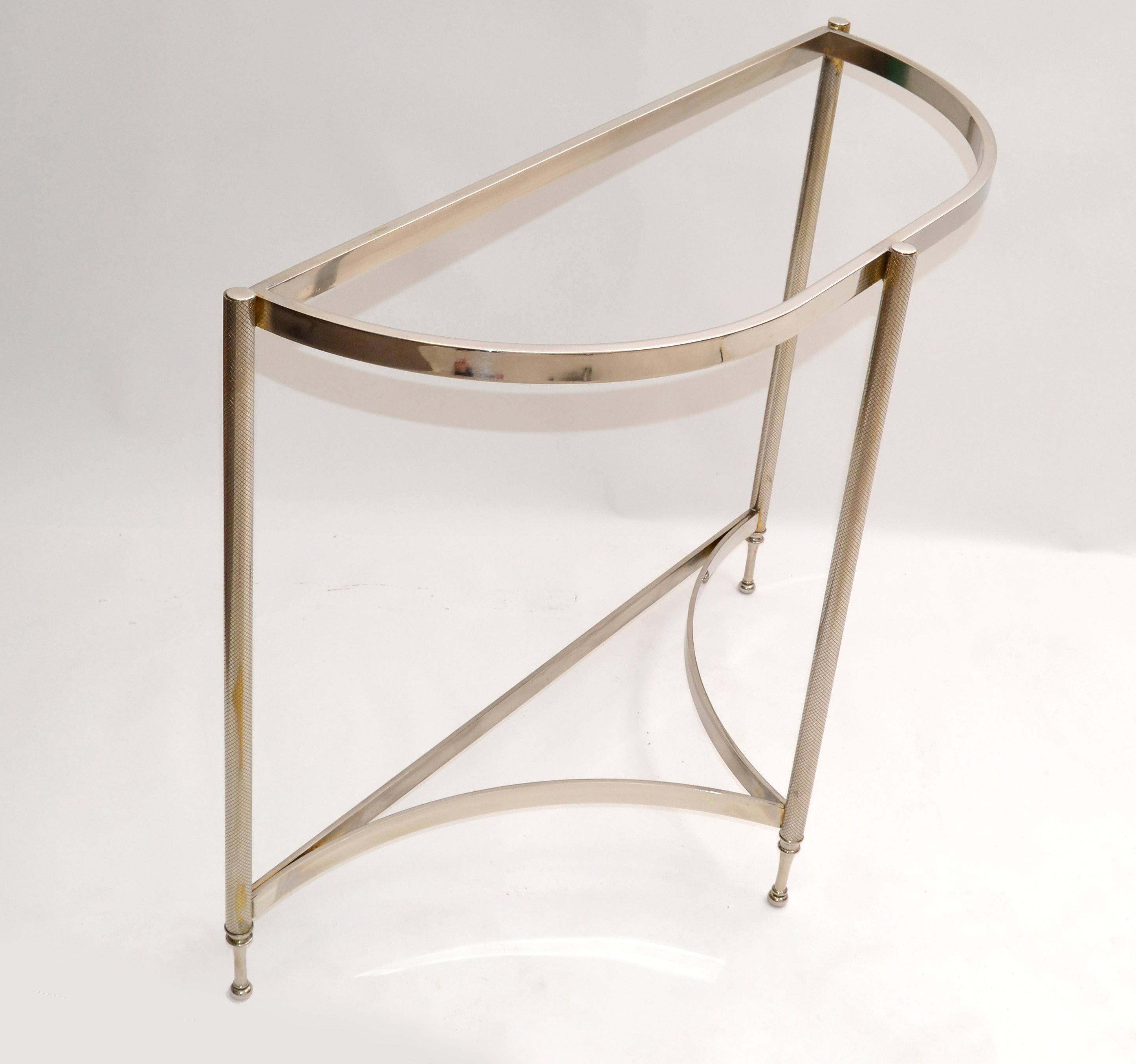 Hollywood Regency Demilune chrome console table, hallway table.
No glass top.
  