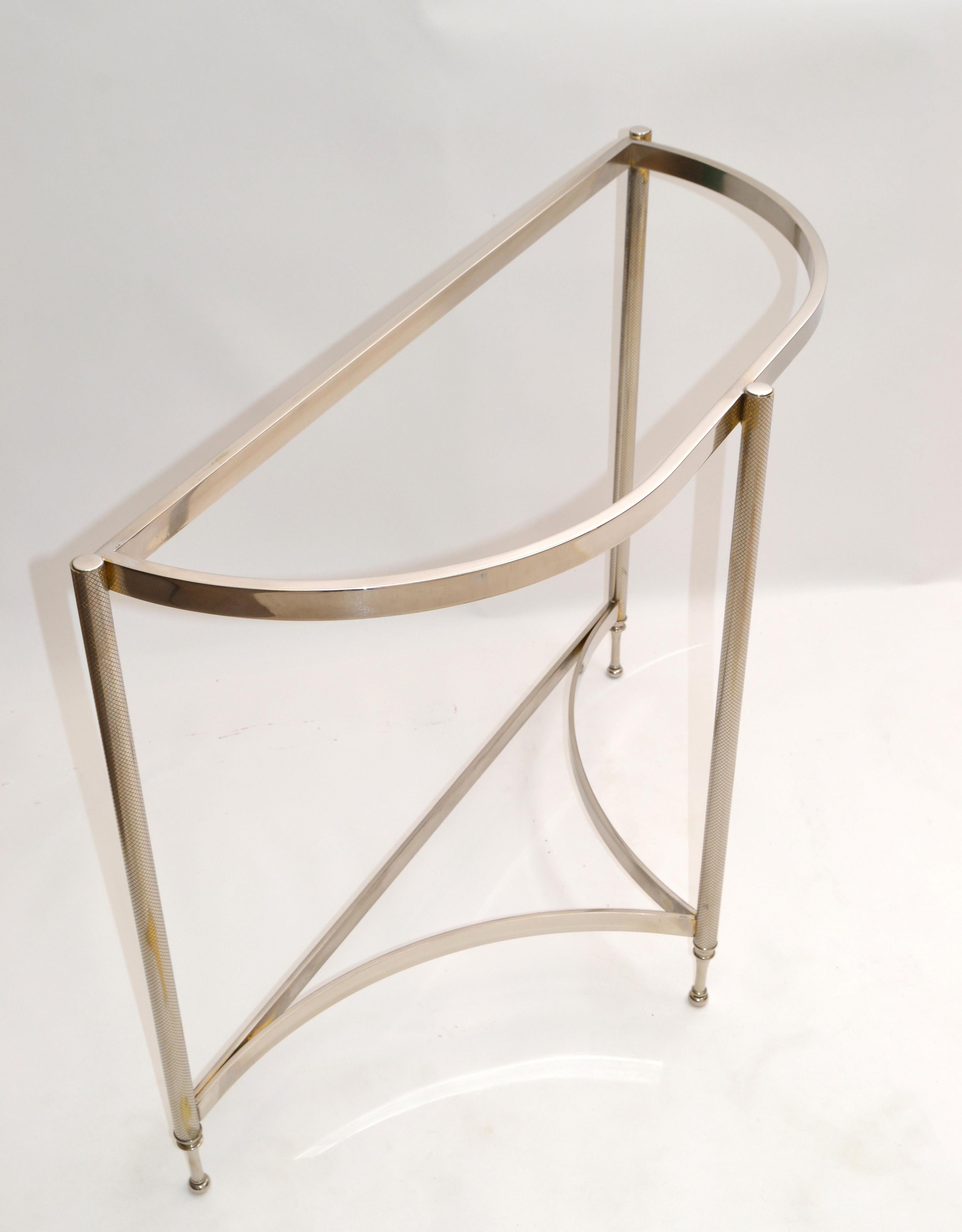 Hollywood Regency Demilune Polished Chrome Console Table In Good Condition For Sale In Miami, FL