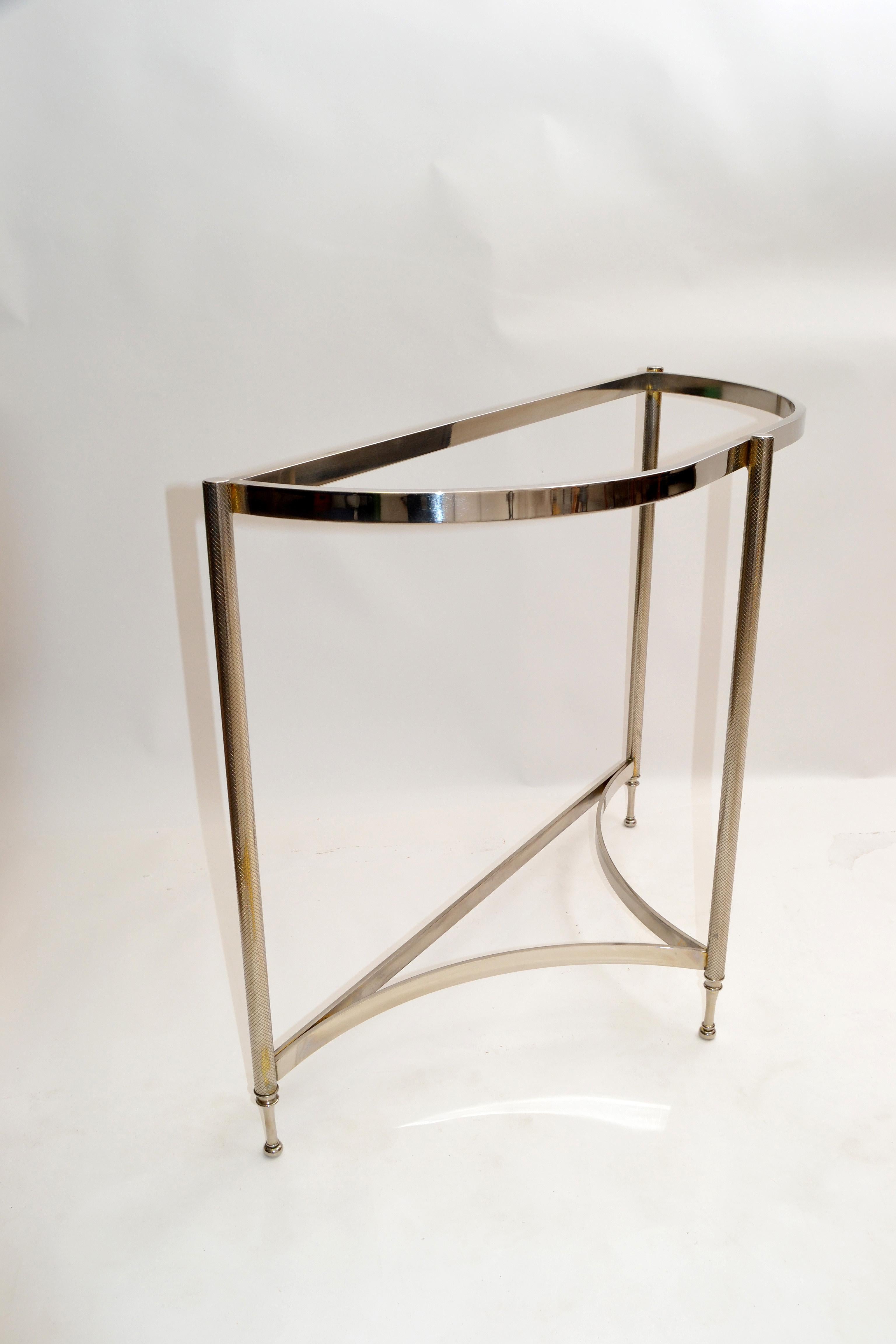Late 20th Century Hollywood Regency Demilune Polished Chrome Console Table For Sale