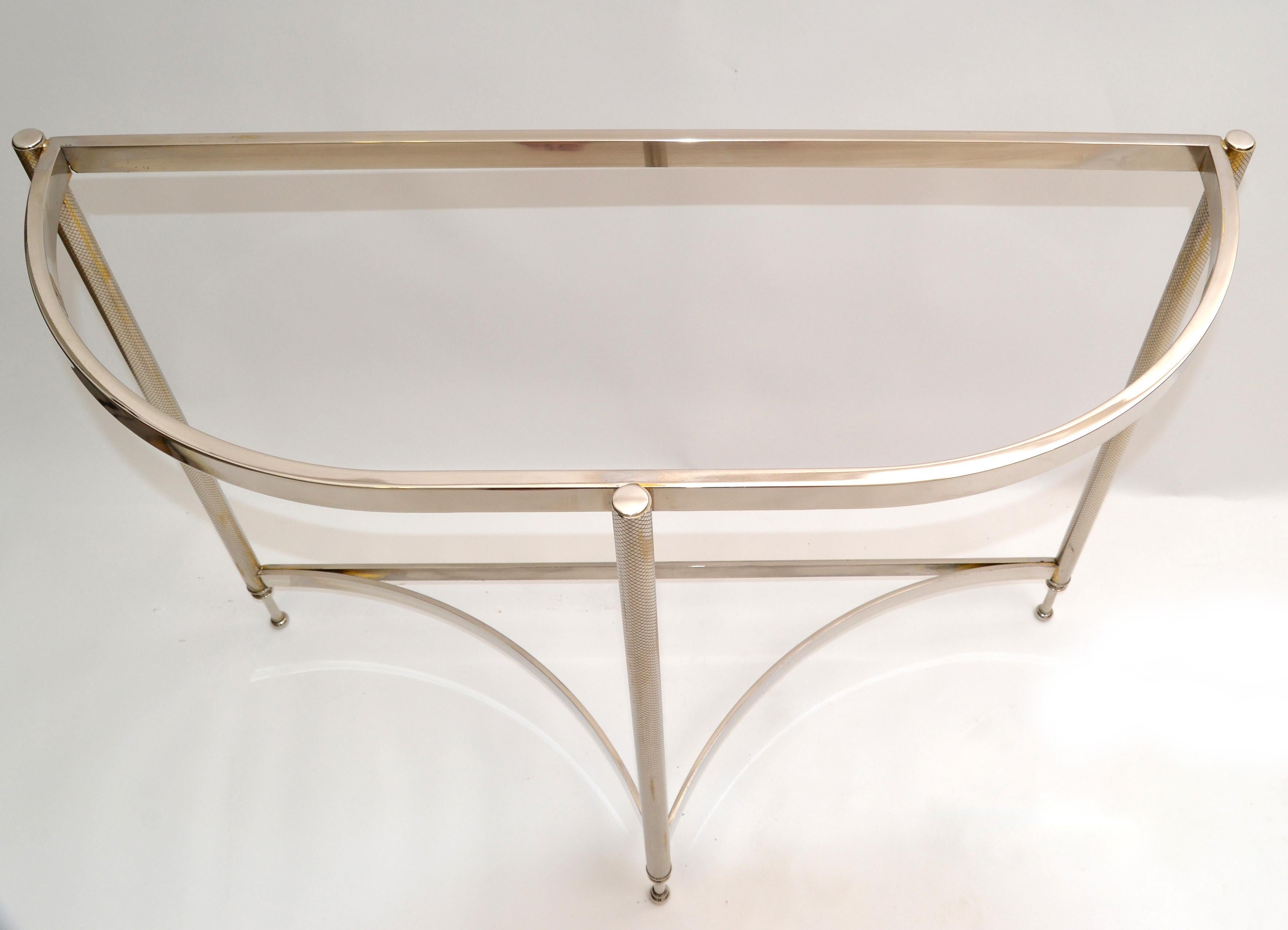 Hollywood Regency Demilune Polished Chrome Console Table For Sale 1