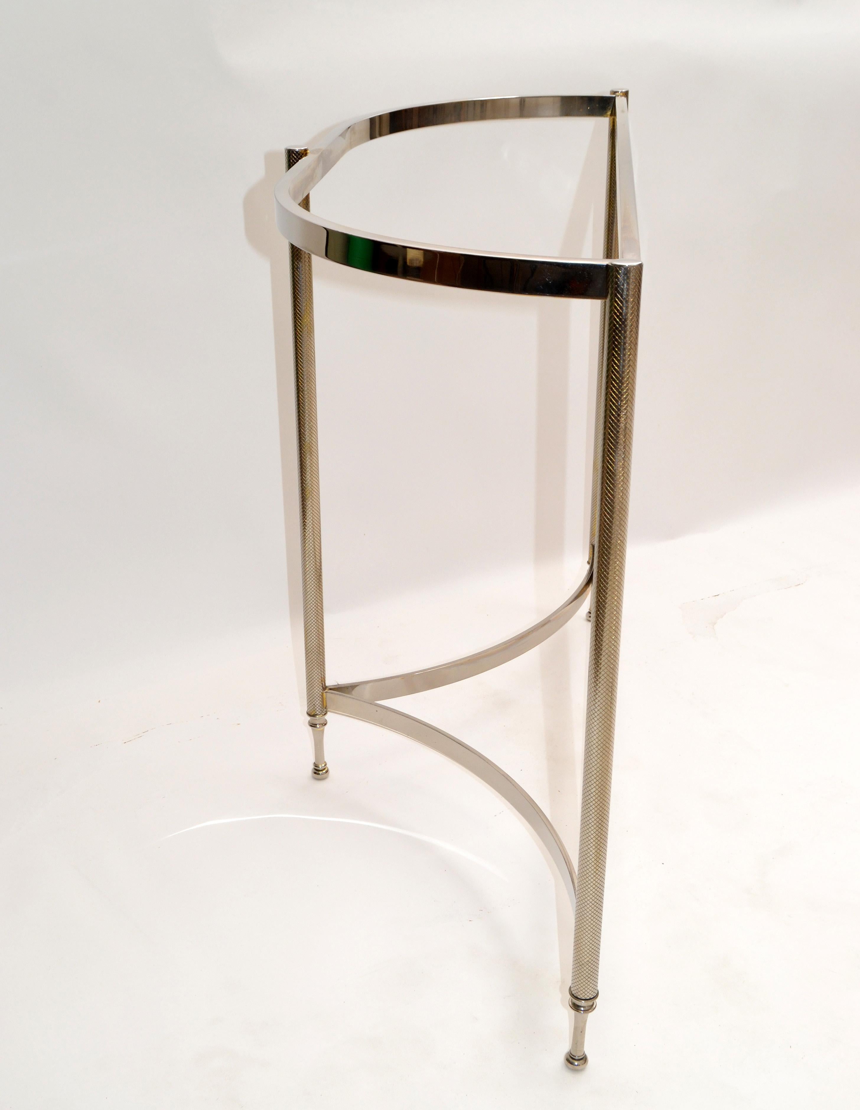 Hollywood Regency Demilune Polished Chrome Console Table For Sale 2