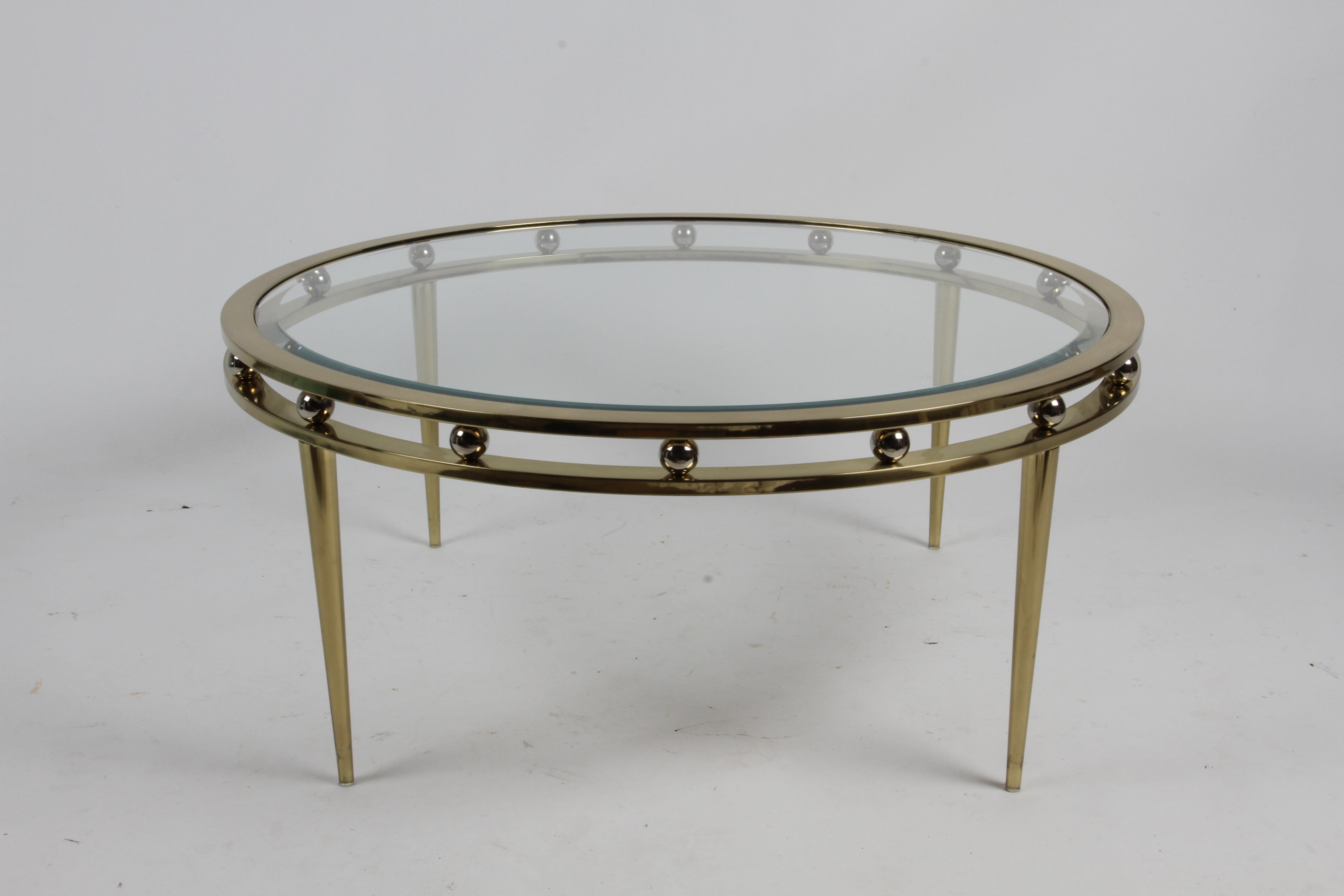 Mid-Century Modern Hollywood Regency, Design Institute America, Brass & Glass Round Coffee Table