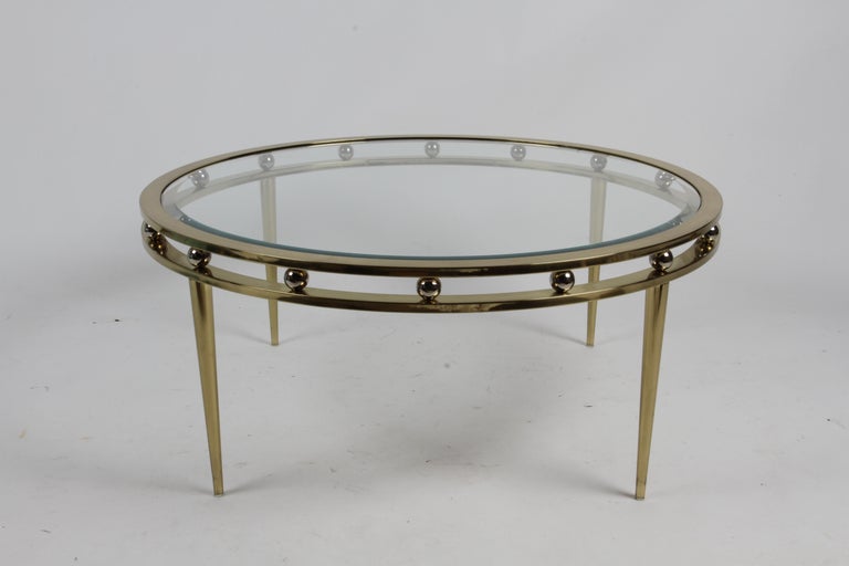 Unknown Hollywood Regency, Design Institute America, Brass & Glass Round Coffee Table For Sale