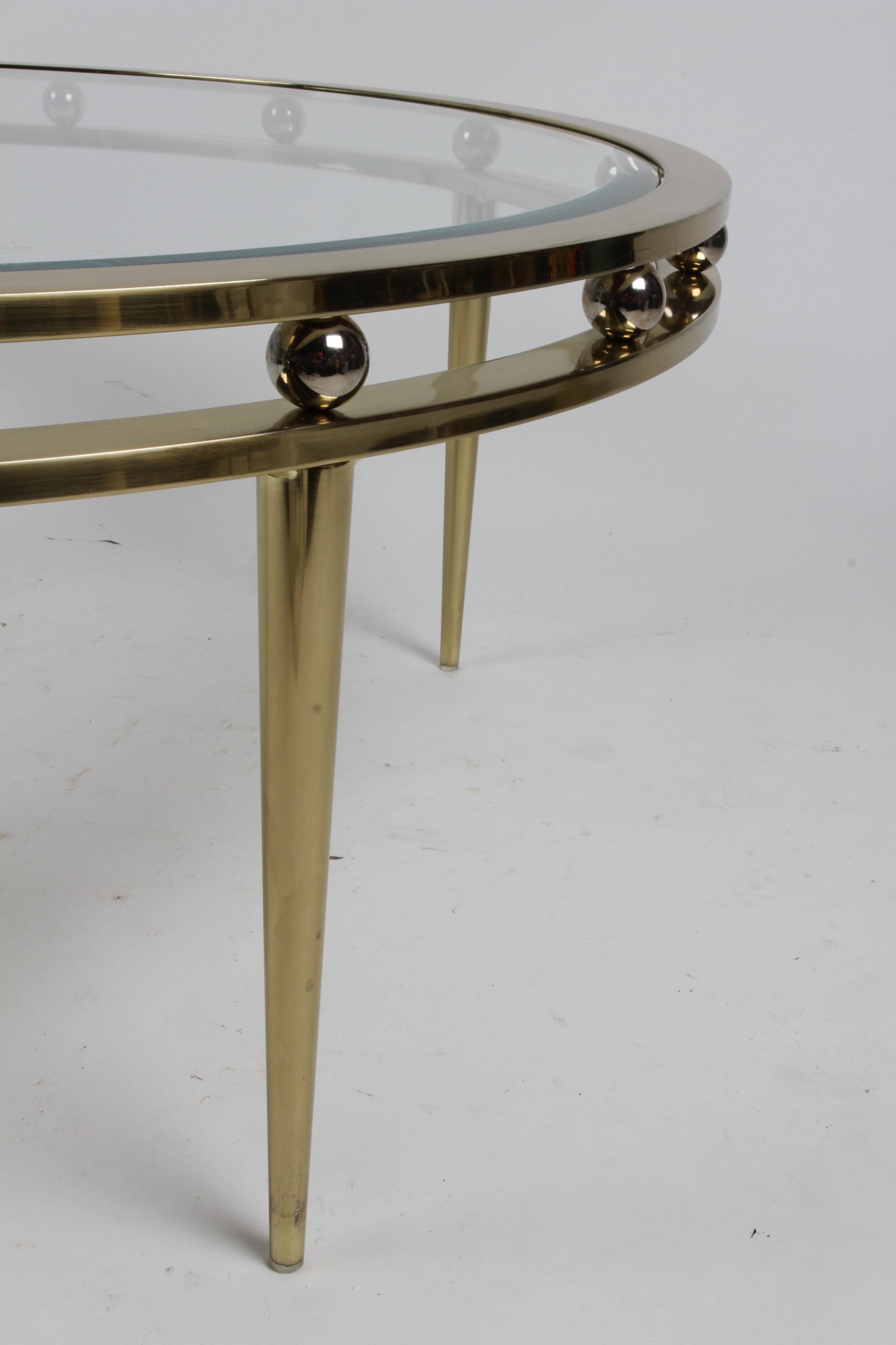 Plated Hollywood Regency, Design Institute America, Brass & Glass Round Coffee Table