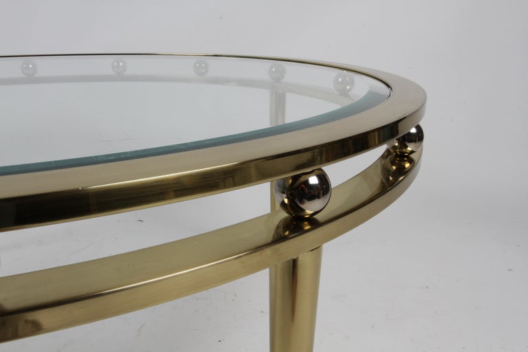 Late 20th Century Hollywood Regency, Design Institute America, Brass & Glass Round Coffee Table For Sale