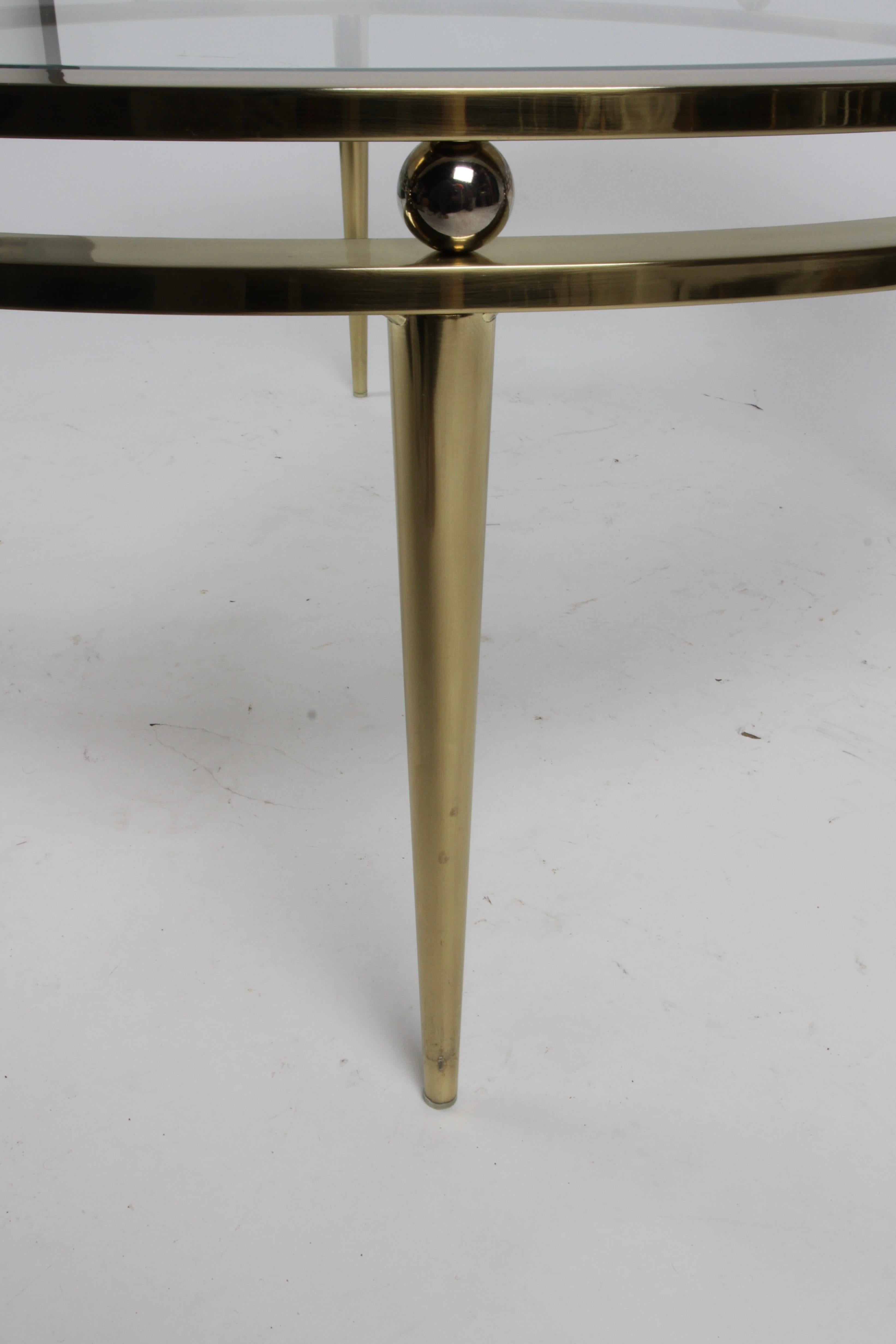 Late 20th Century Hollywood Regency, Design Institute America, Brass & Glass Round Coffee Table