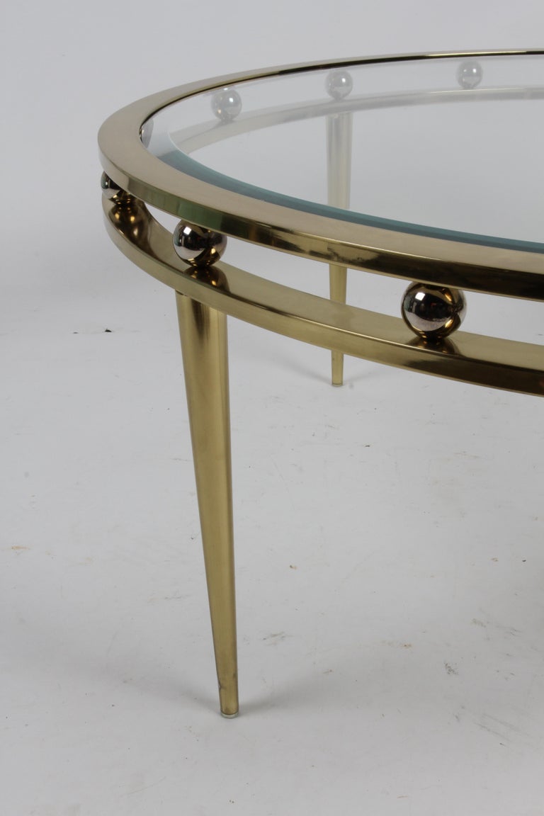 Hollywood Regency, Design Institute America, Brass & Glass Round Coffee Table For Sale 2