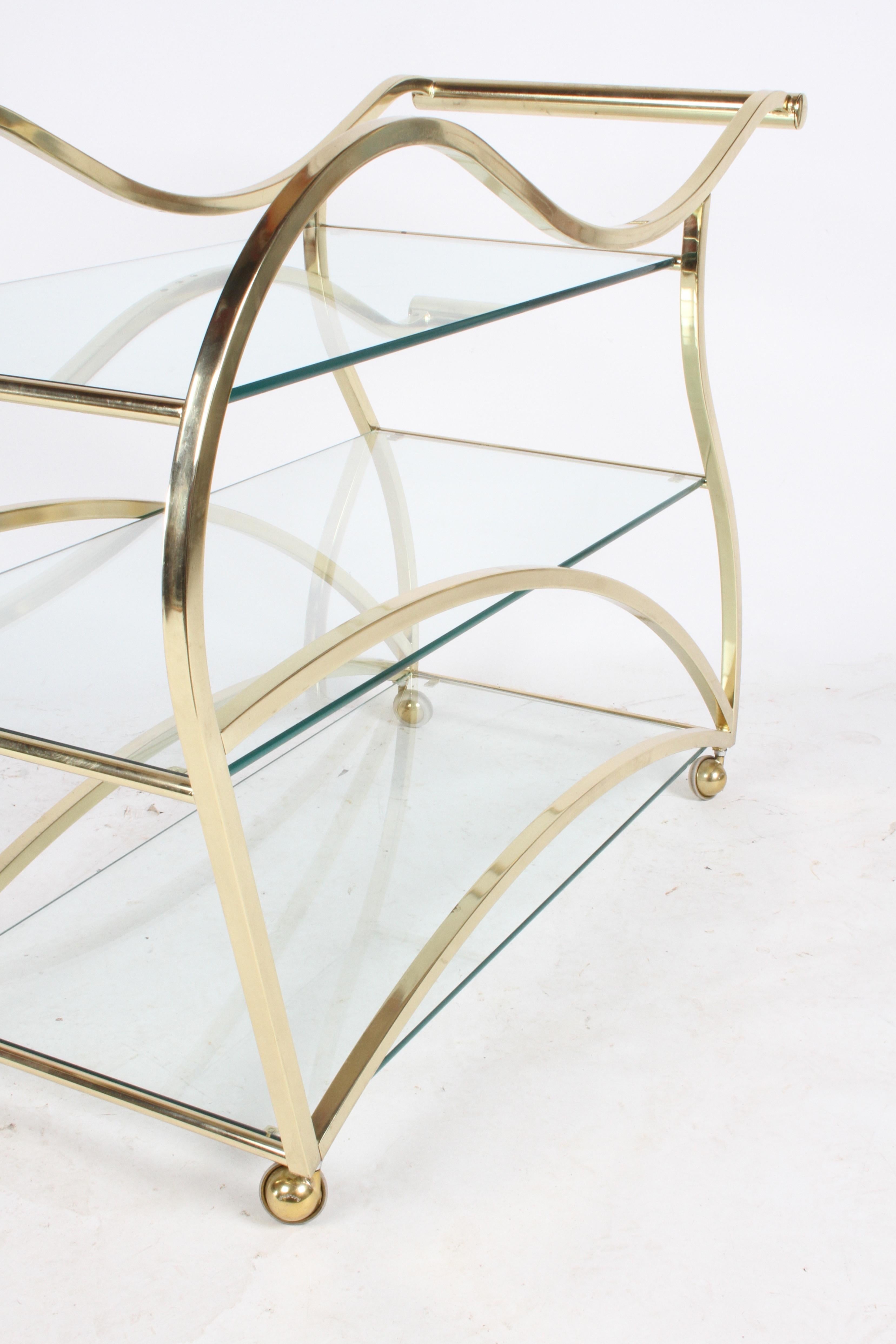 Hollywood Regency Design Institute of America Brass & Glass Sculptural Bar Cart 5