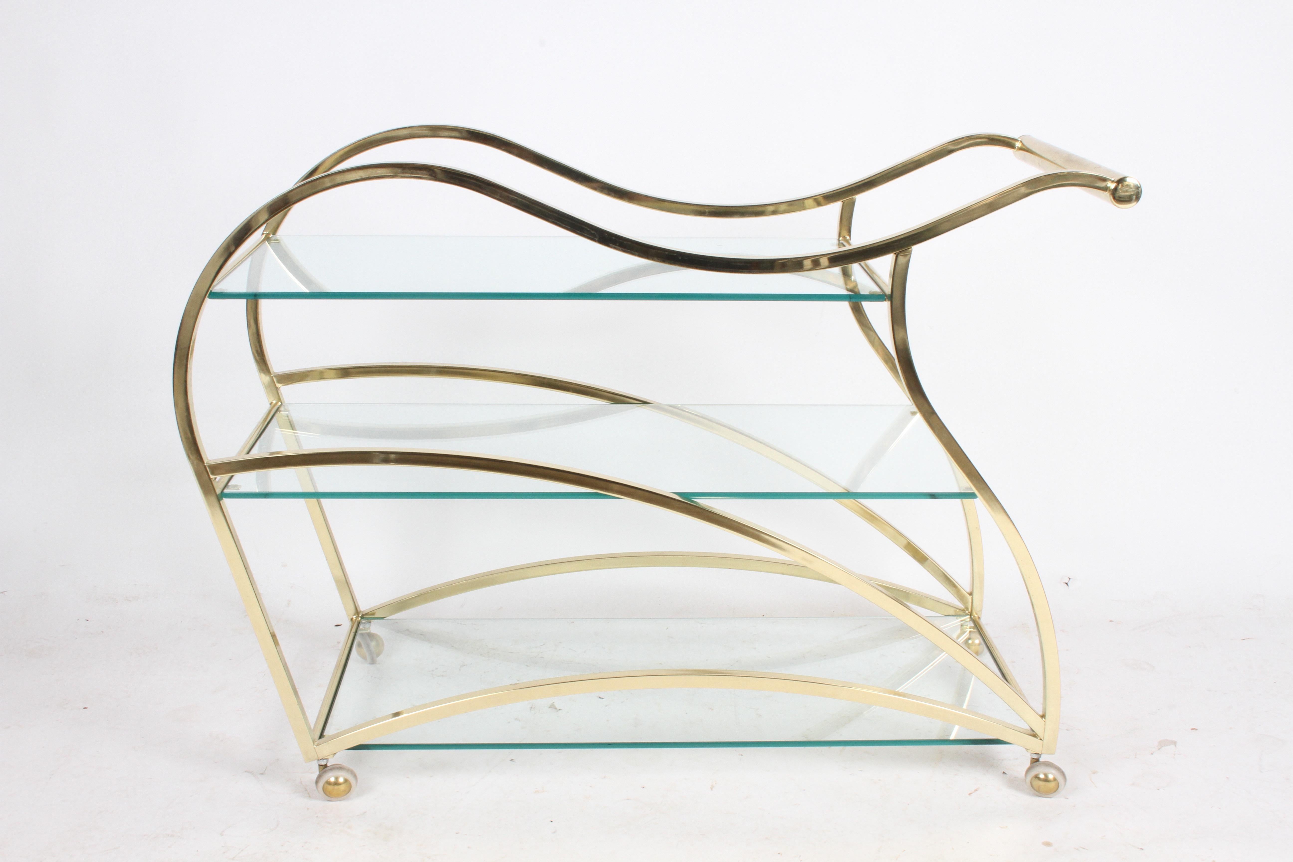 Hollywood Regency Design Institute of America Brass & Glass Sculptural Bar Cart 6