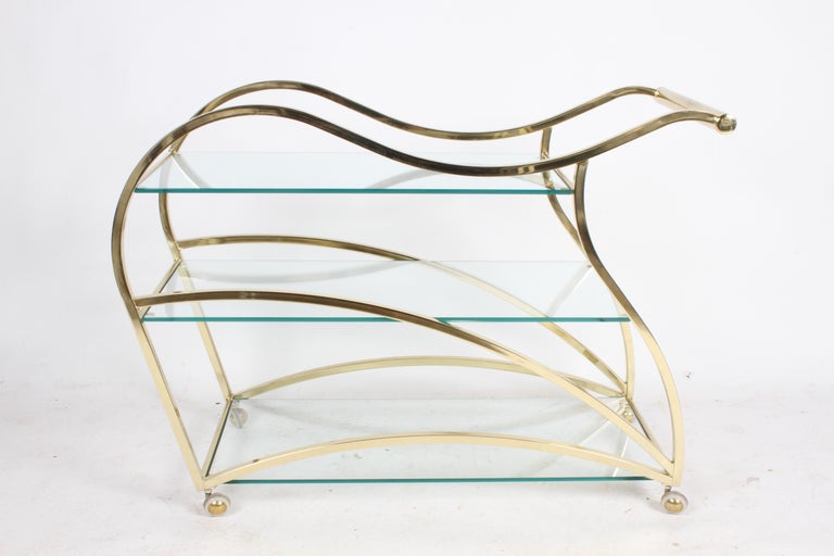 Hollywood Regency Design Institute of America Brass & Glass Sculptural Bar Cart For Sale 6