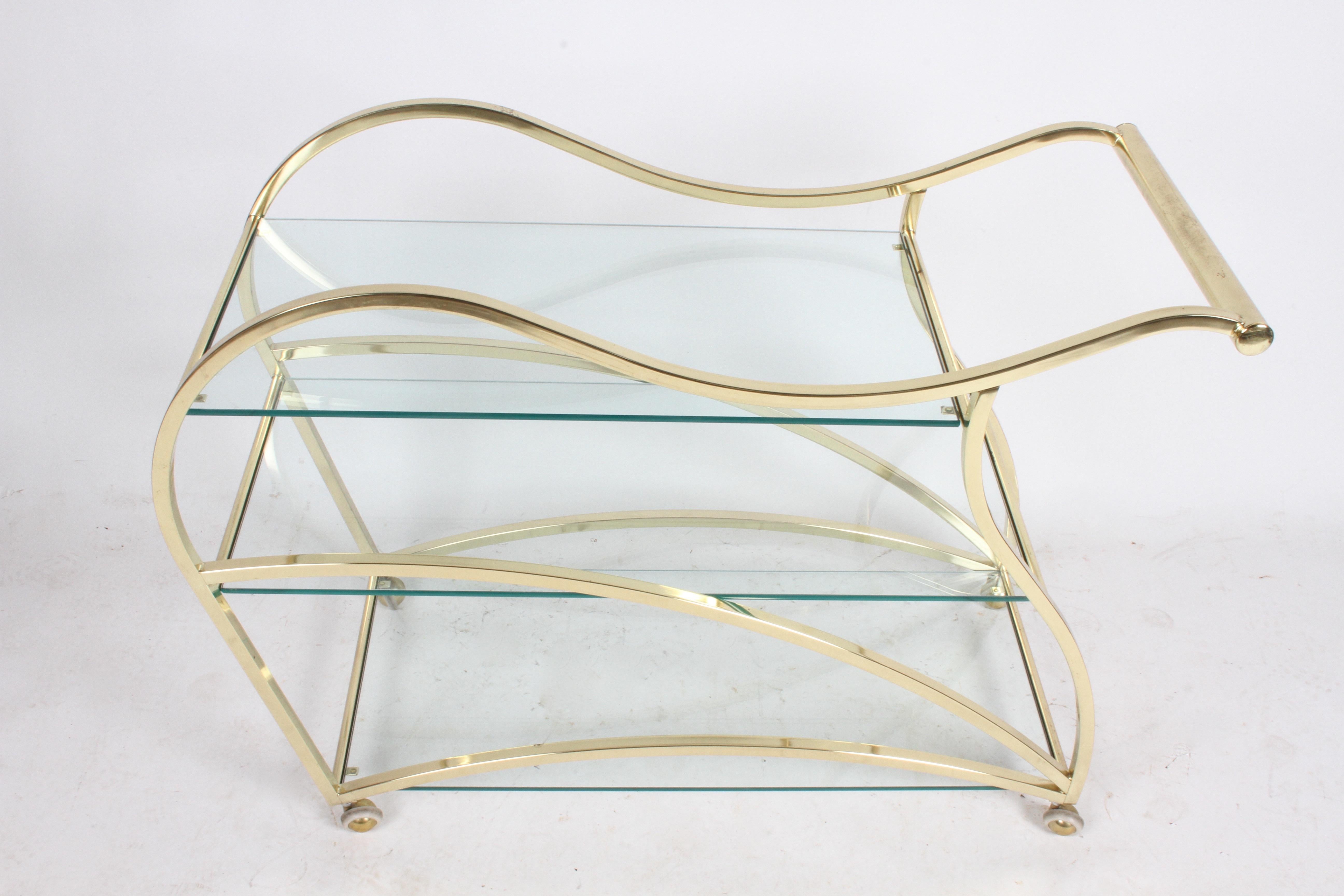 Hollywood Regency Design Institute of America Brass & Glass Sculptural Bar Cart For Sale 7
