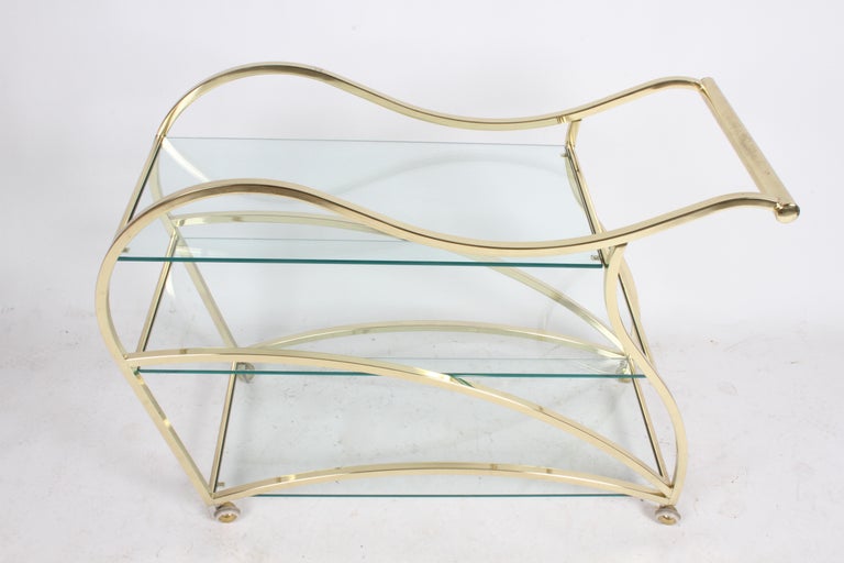 Hollywood Regency Design Institute of America Brass & Glass Sculptural Bar Cart For Sale 7