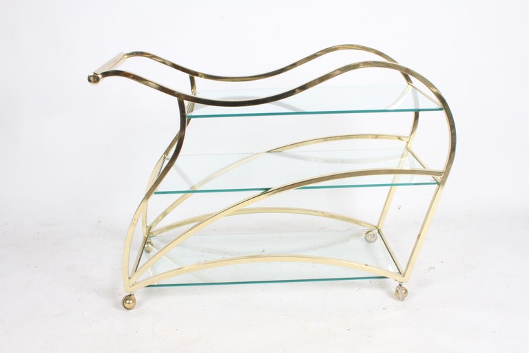 Hollywood Regency Design Institute of America Brass & Glass Sculptural Bar Cart For Sale 8