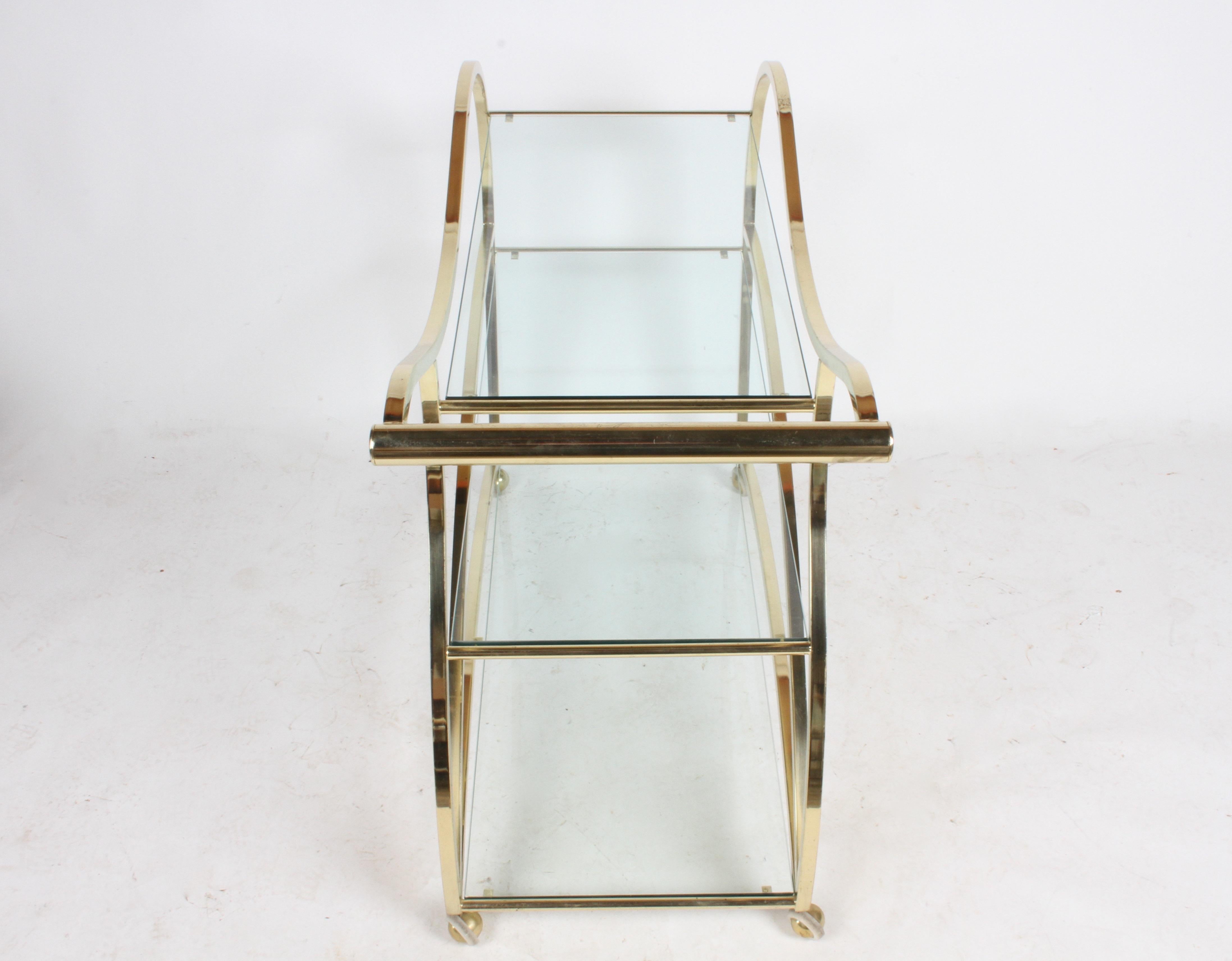 Hollywood Regency Design Institute of America Brass & Glass Sculptural Bar Cart For Sale 9