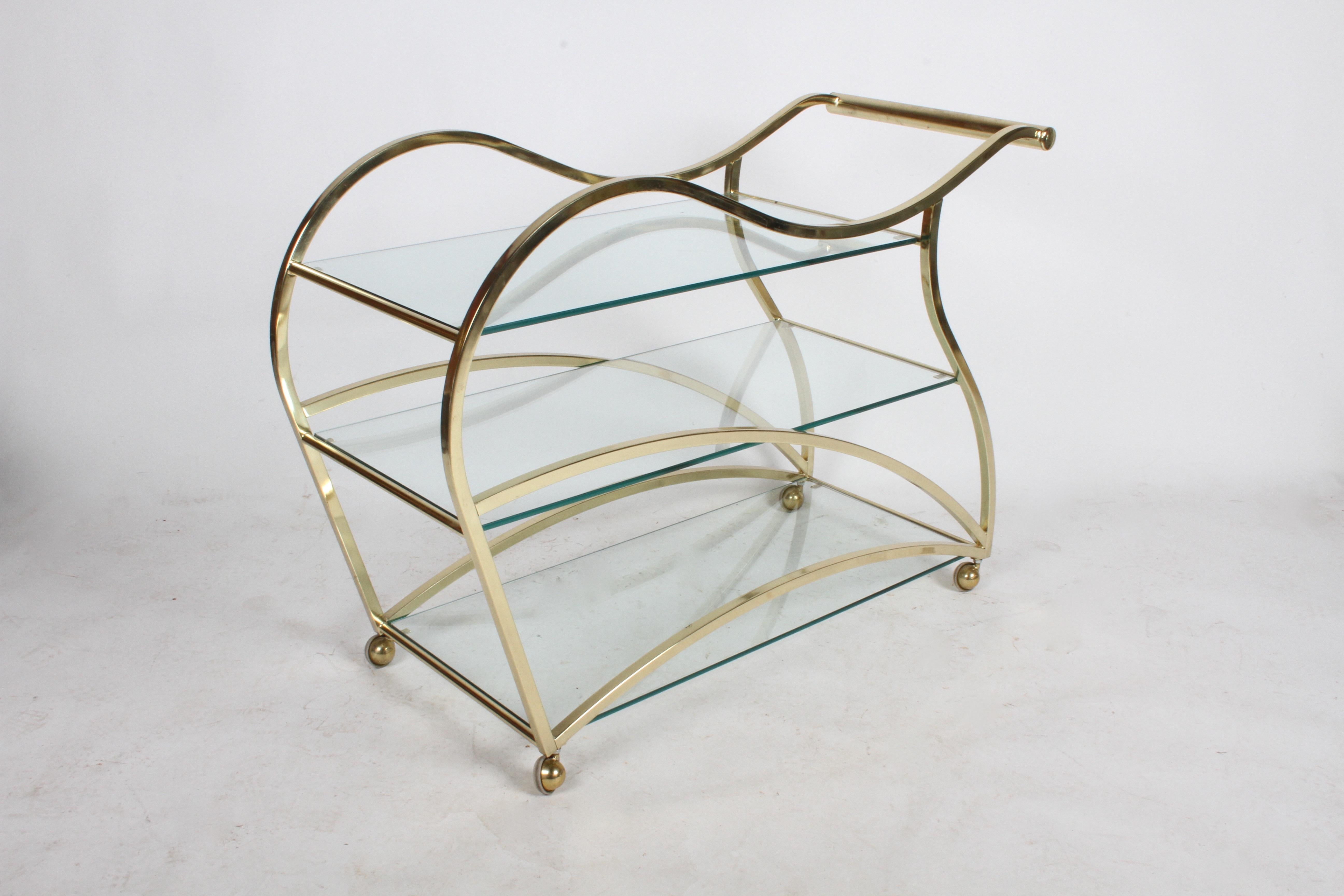 American Hollywood Regency Design Institute of America Brass & Glass Sculptural Bar Cart