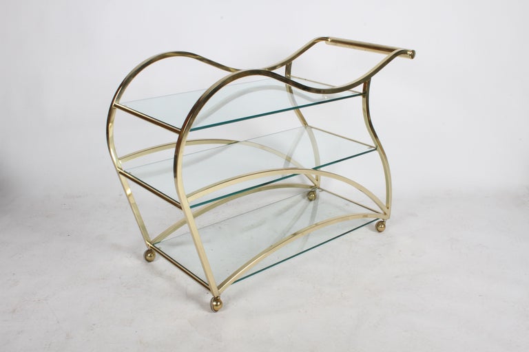 American Hollywood Regency Design Institute of America Brass & Glass Sculptural Bar Cart For Sale
