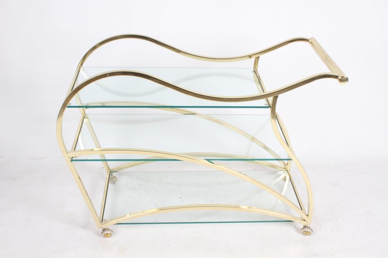 Plated Hollywood Regency Design Institute of America Brass & Glass Sculptural Bar Cart For Sale