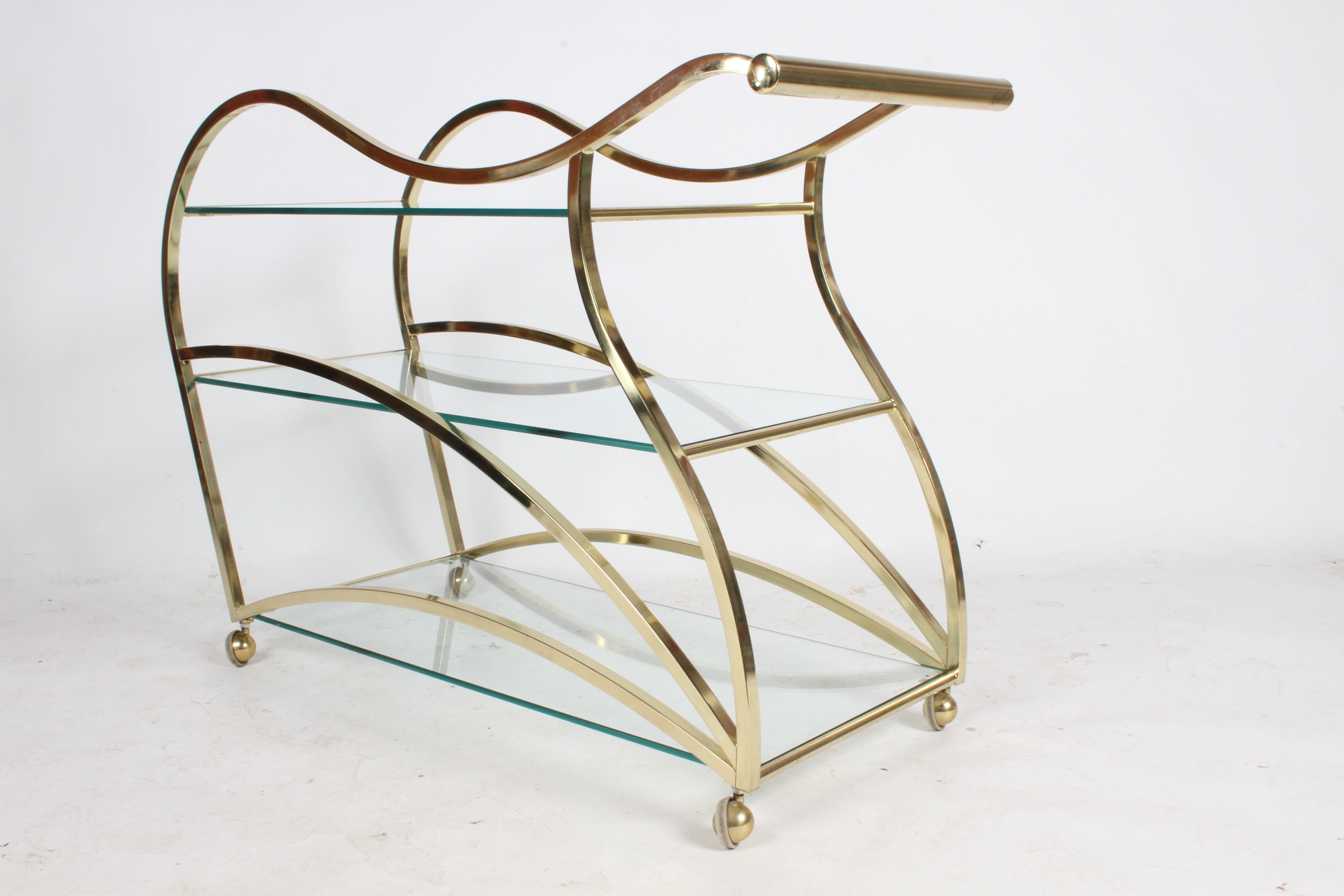 Hollywood Regency Design Institute of America Brass & Glass Sculptural Bar Cart In Good Condition In St. Louis, MO