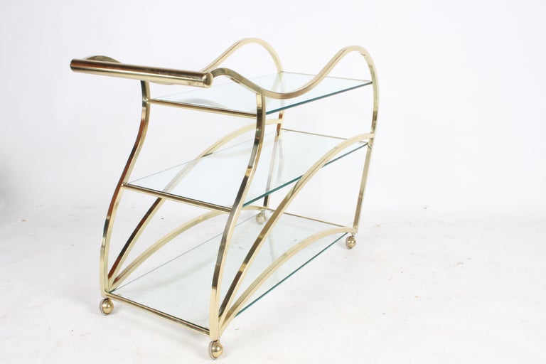 Hollywood Regency Design Institute of America Brass & Glass Sculptural Bar Cart For Sale 1
