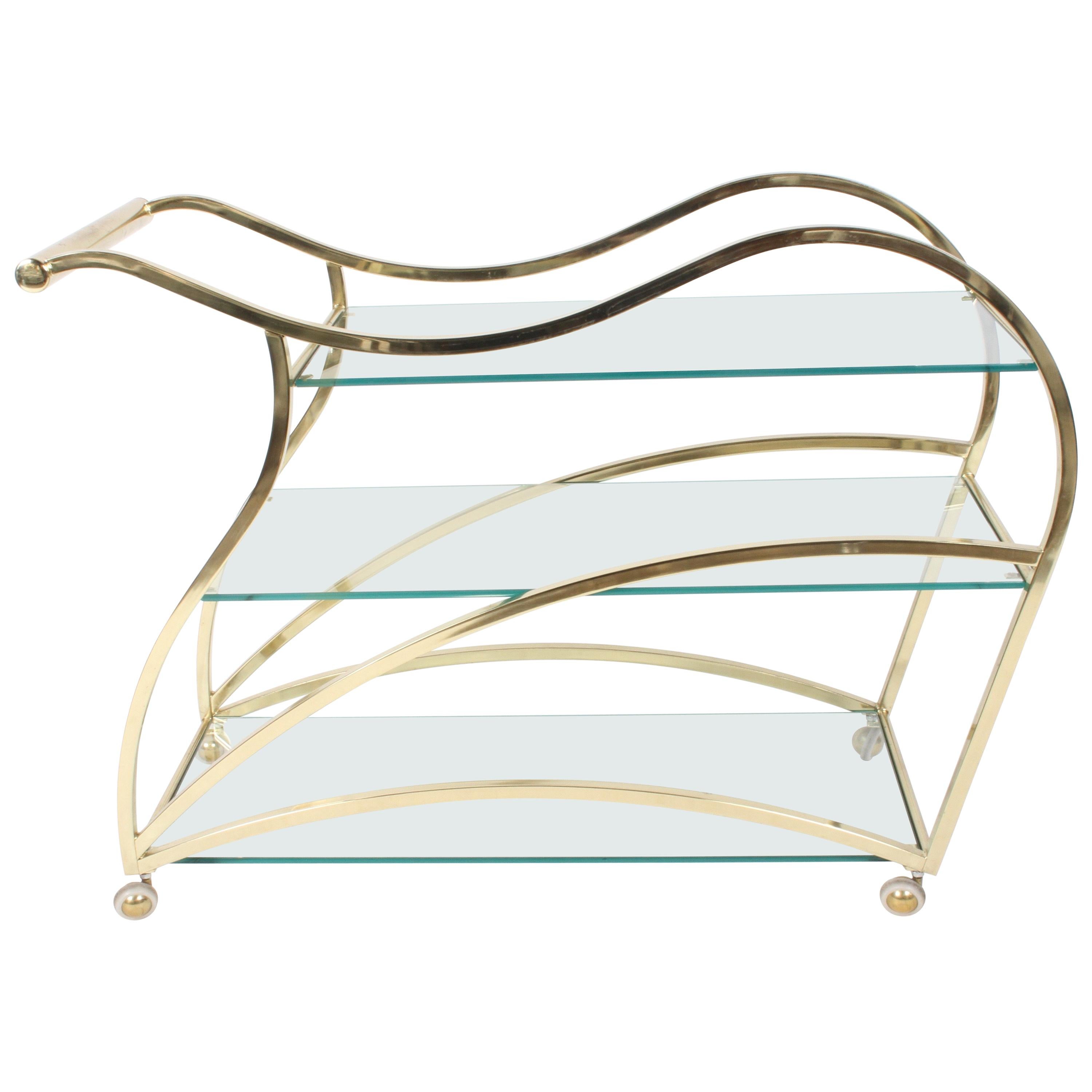 Hollywood Regency Design Institute of America Brass & Glass Sculptural Bar Cart