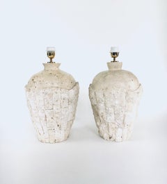 Hollywood Regency Design Mactan Stone Table Lamp Set, 1970's Italy