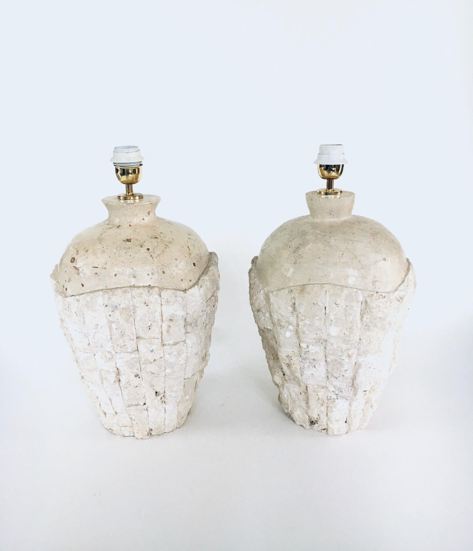 Italian Hollywood Regency Design Mactan Stone Table Lamp Set, 1970's Italy