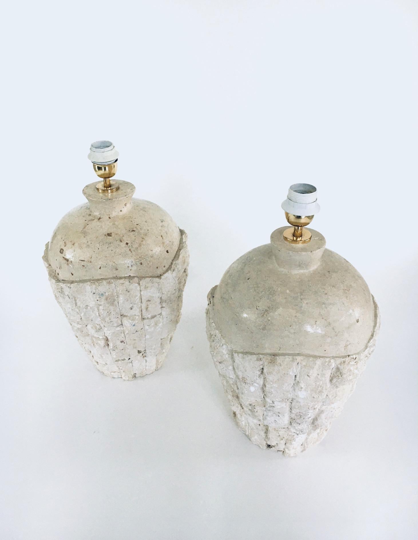 Hollywood Regency Design Mactan Stone Table Lamp Set, 1970's Italy 1