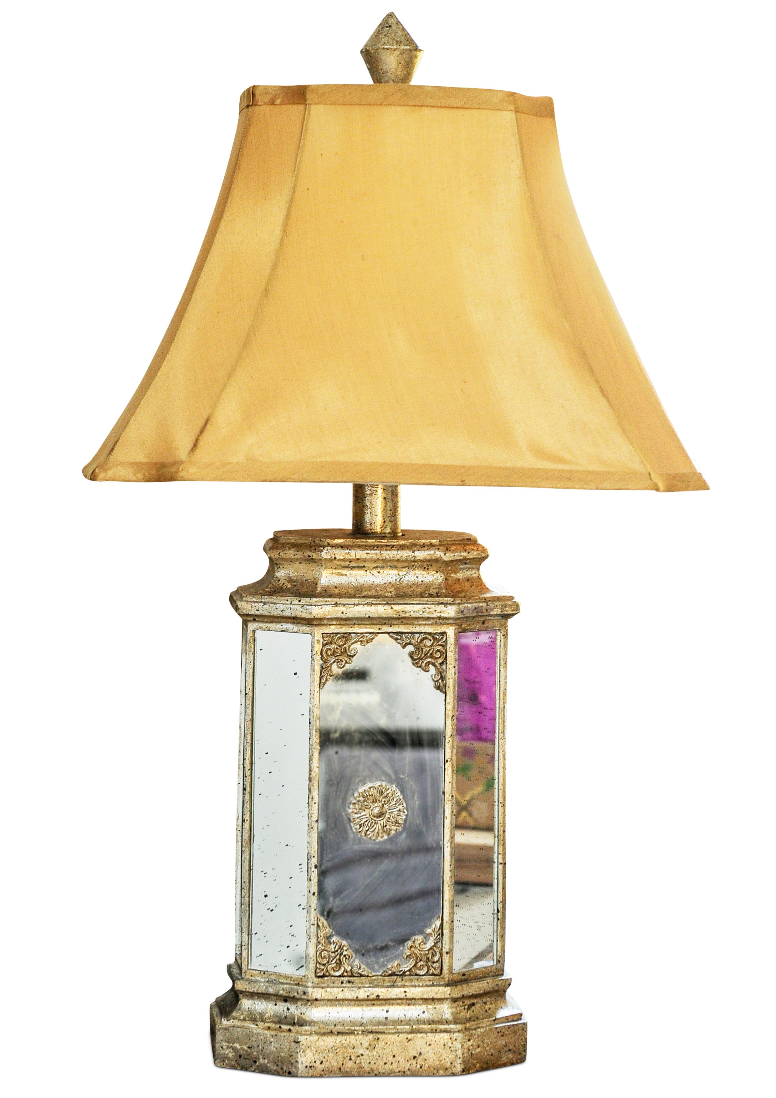Français Lampe de bureau en miroir au design Hollywood Regency opulent avec abat-jour en soie pointue en vente