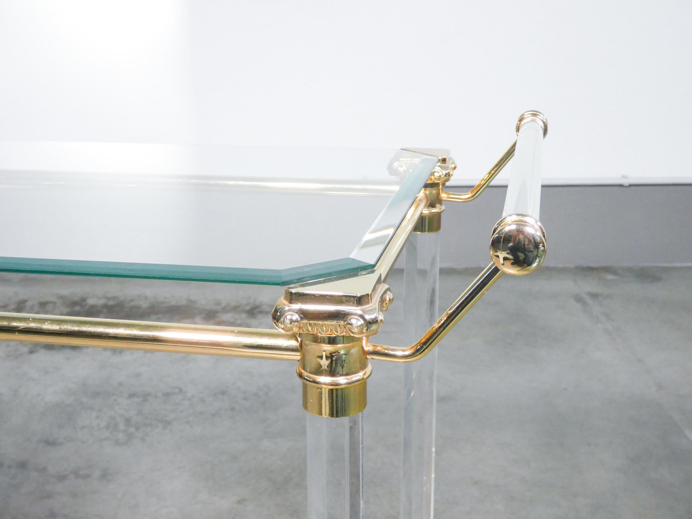 Hollywood Regency Design, Serving Trolley, Gilded Metal, Glass and Plexi, 1970s 4