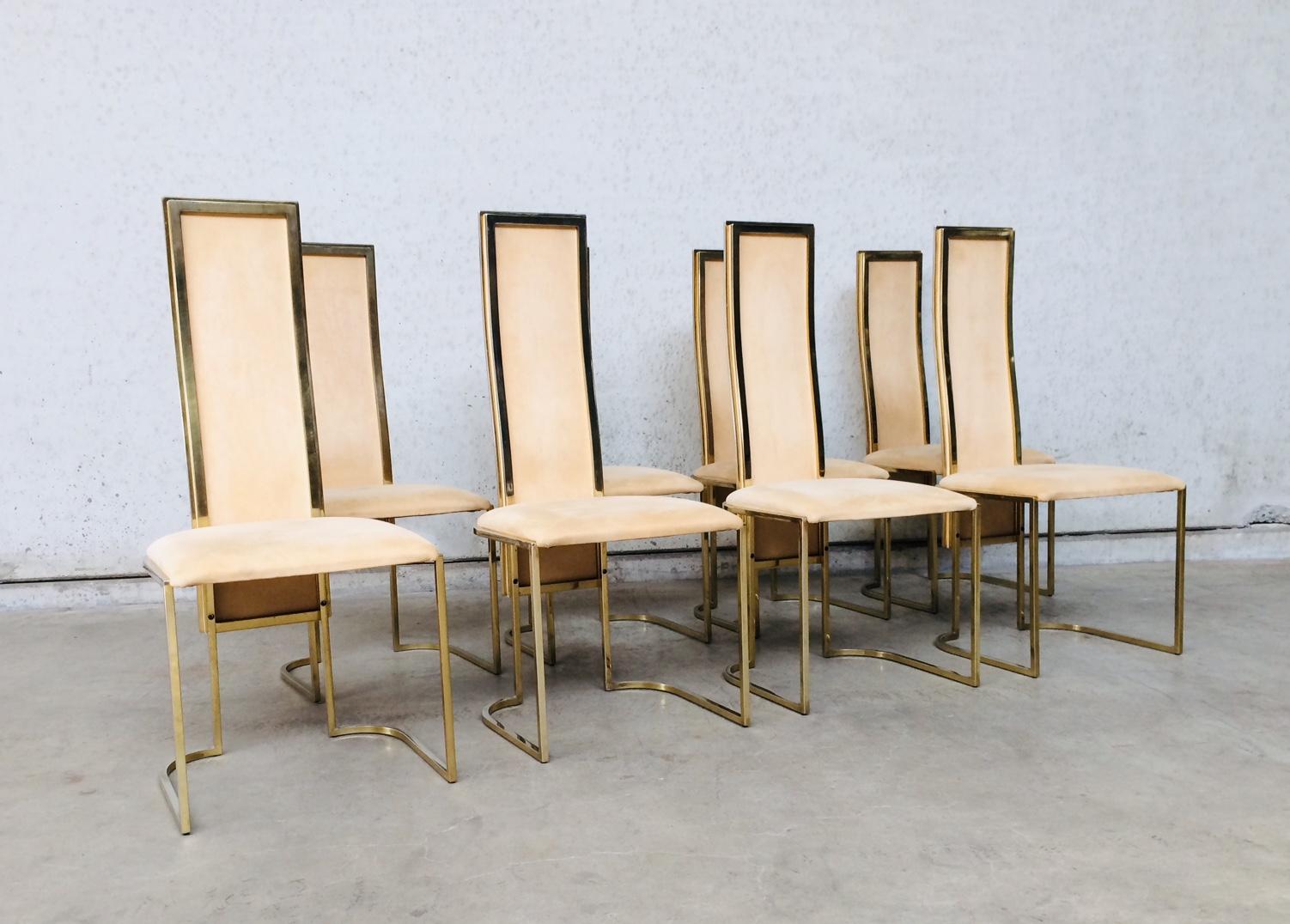 Post-Modern Hollywood Regency Design Set of 8 Dining Chairs by Belgo Chrom, 1970's For Sale