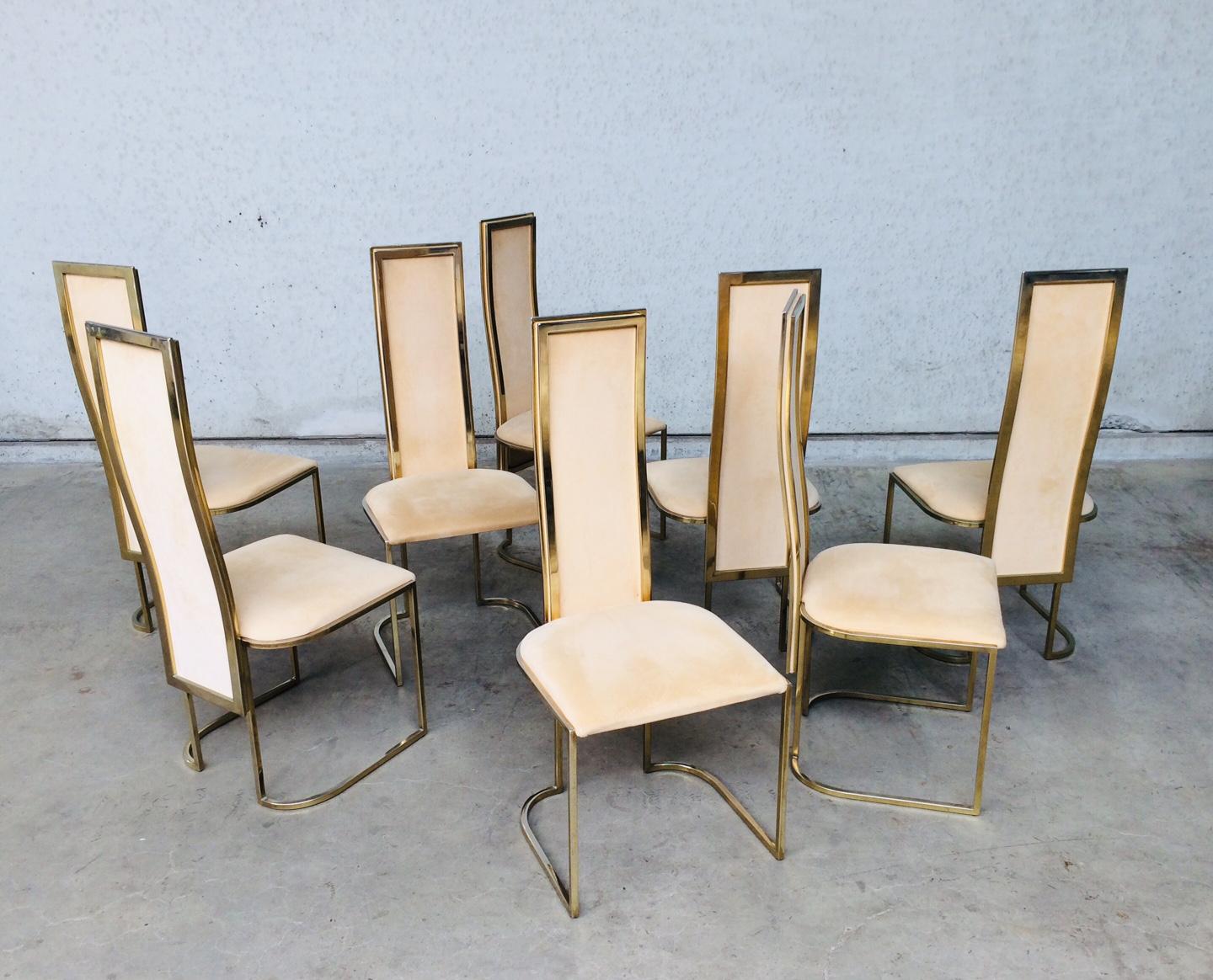 Belgian Hollywood Regency Design Set of 8 Dining Chairs by Belgo Chrom, 1970's For Sale