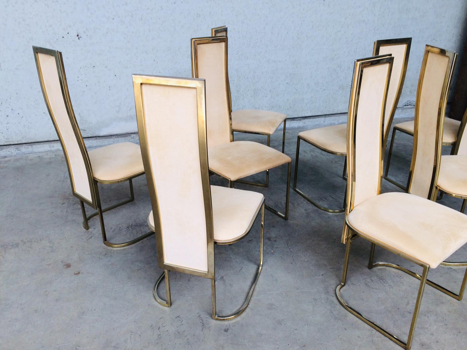 Late 20th Century Hollywood Regency Design Set of 8 Dining Chairs by Belgo Chrom, 1970's For Sale
