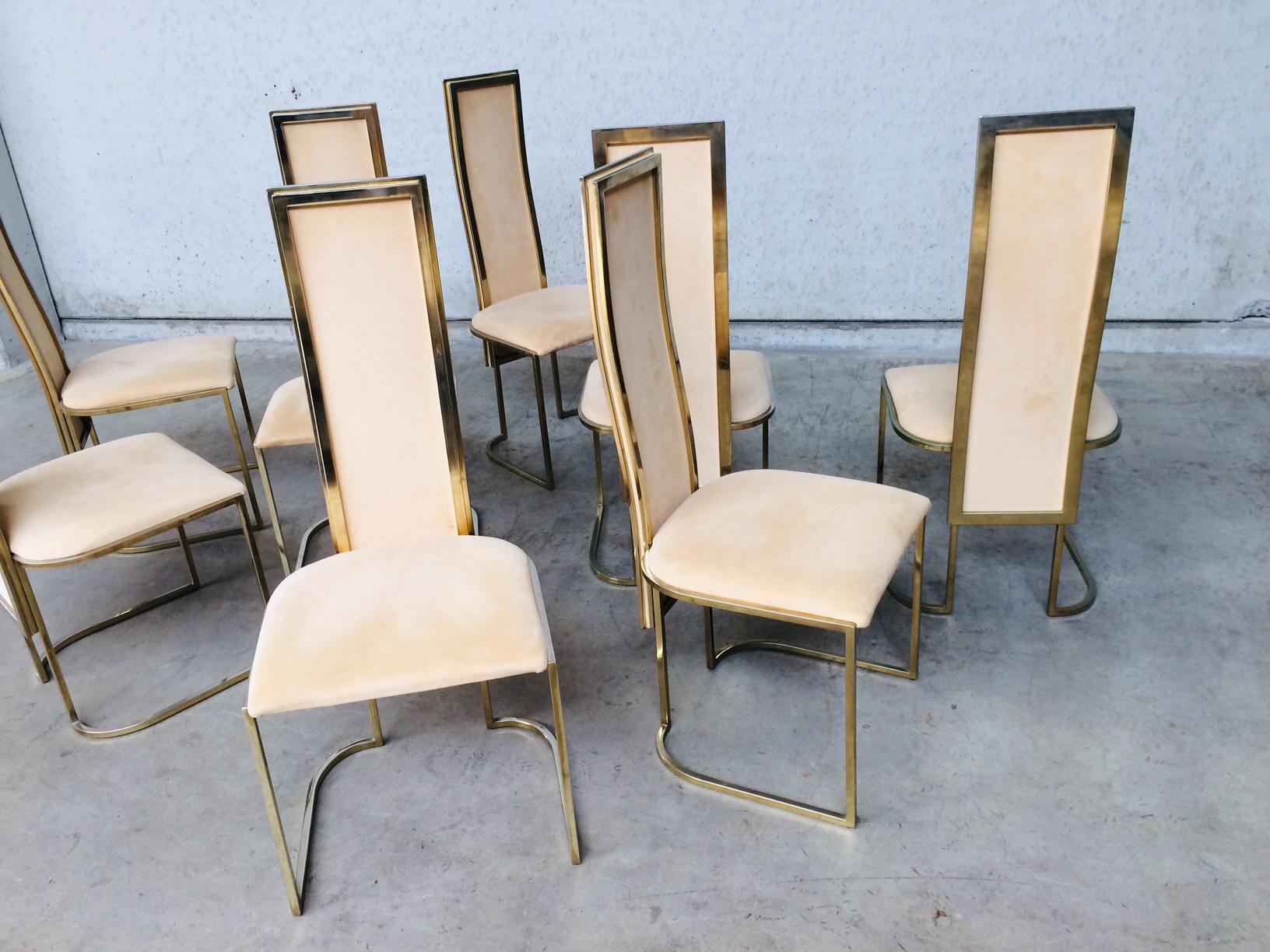 Metal Hollywood Regency Design Set of 8 Dining Chairs by Belgo Chrom, 1970's For Sale
