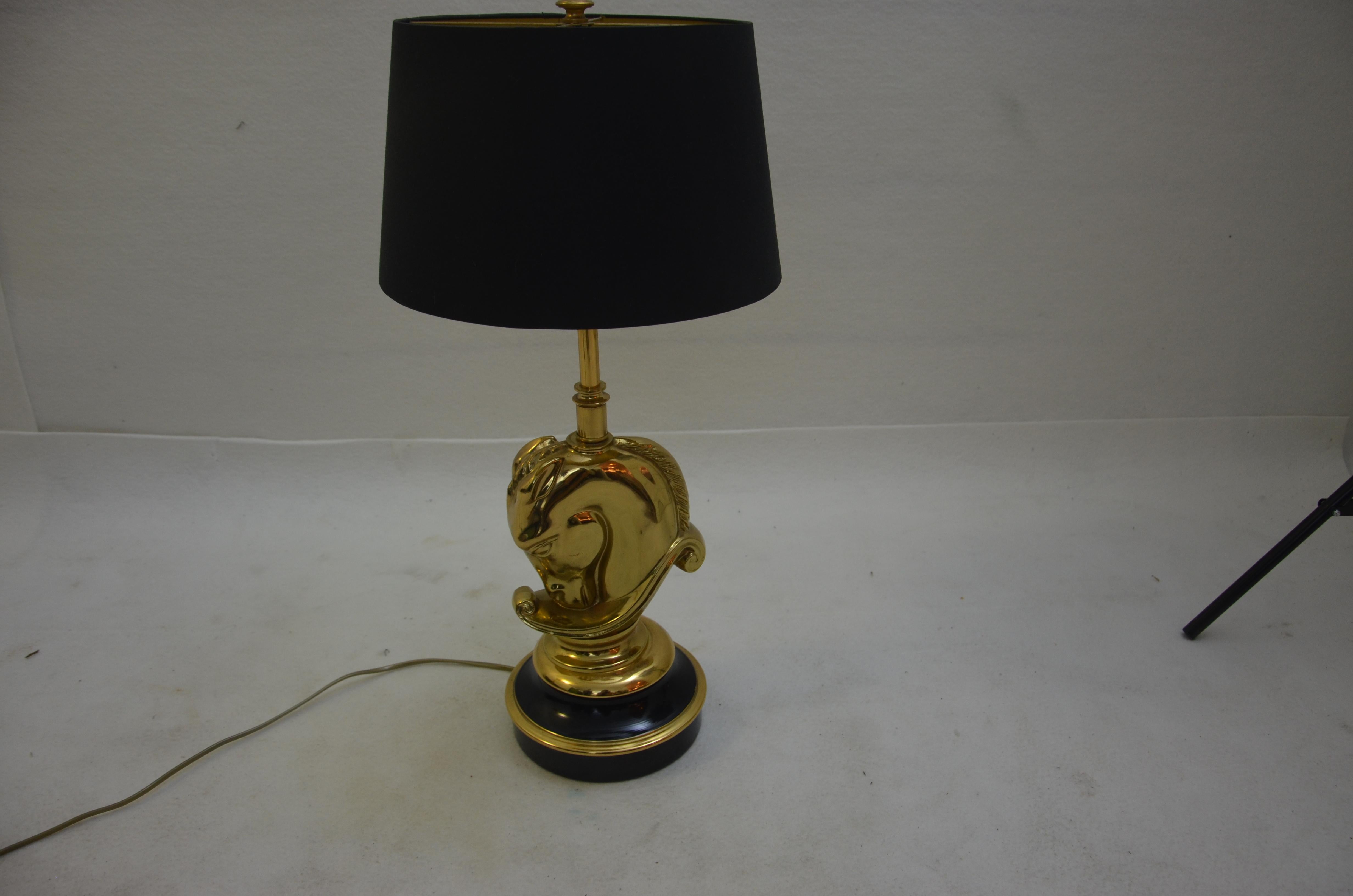 Hollywood Regency Desk Lamp, Brass Horse Head by Deknudt, 1970s (Belgisch)