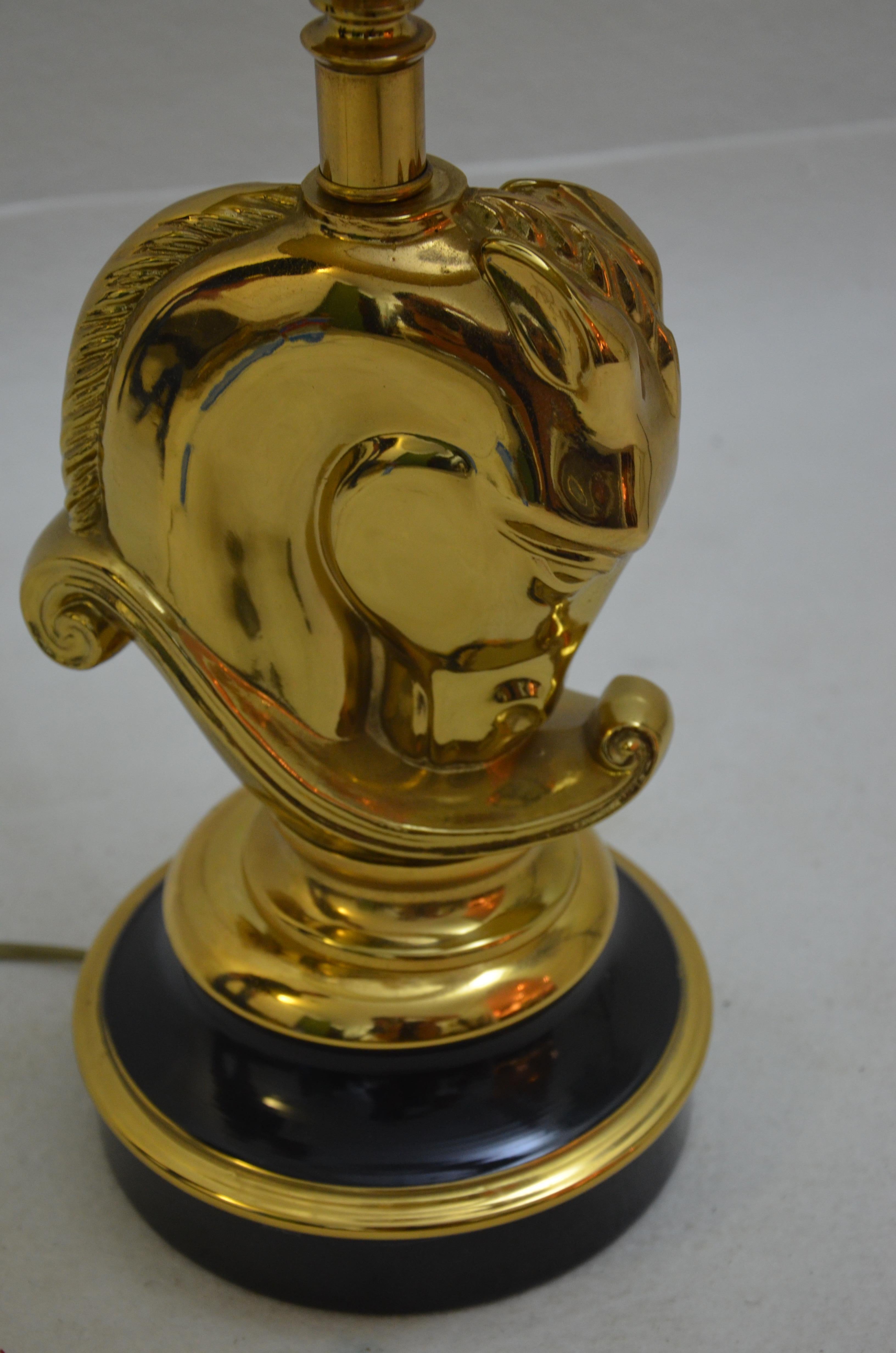 Marble Hollywood Regency Desk Lamp, Brass Horse Head by Deknudt, 1970s
