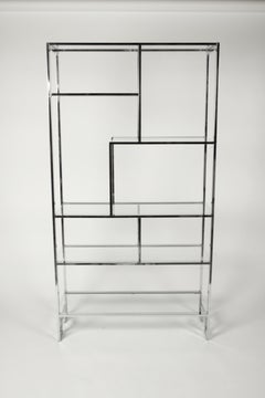 Hollywood Regency DIA Chrome & Glass Geometric Étagère with Greek Key Detail