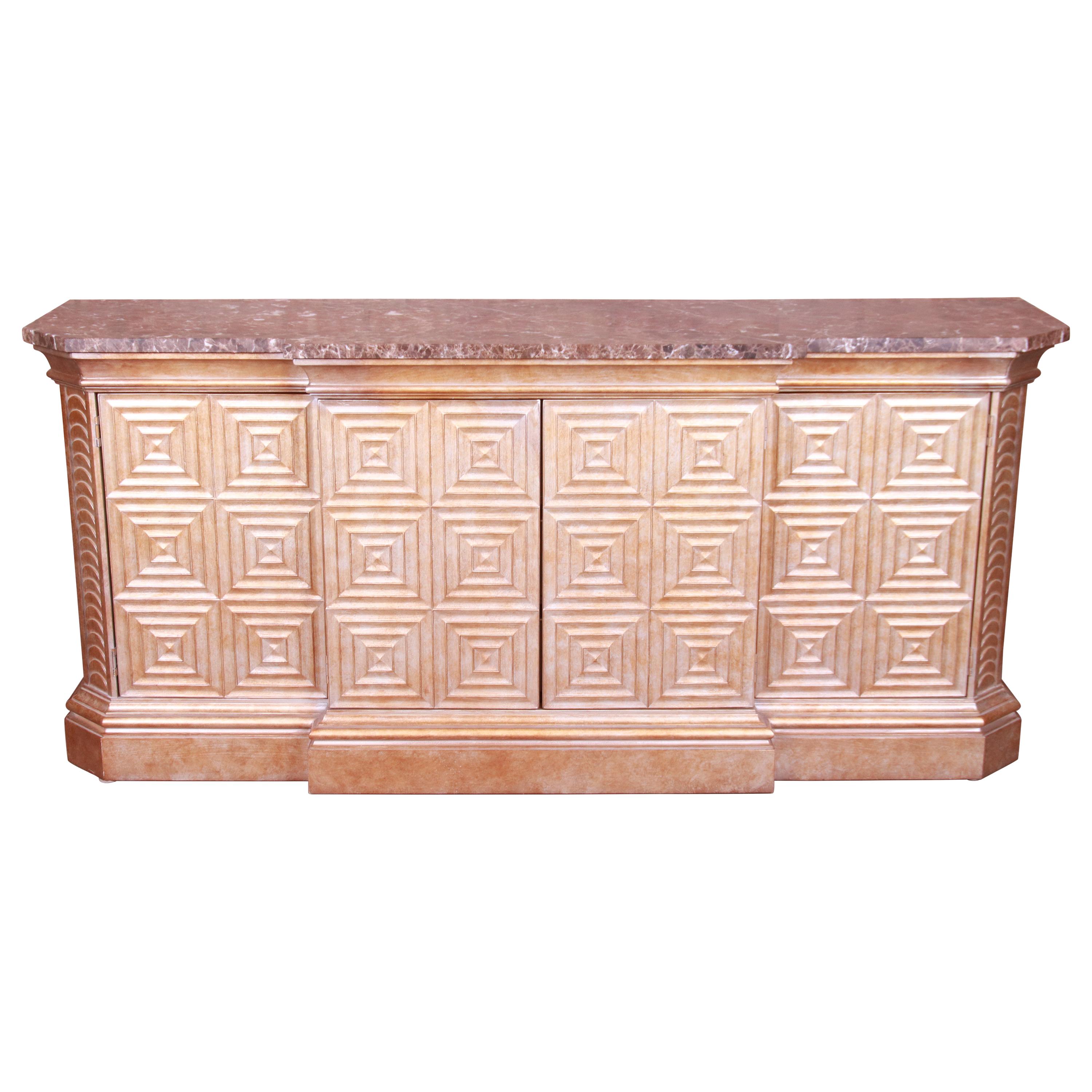 Hollywood Regency Diamond Faceted Marble Top Sideboard by Hickory White